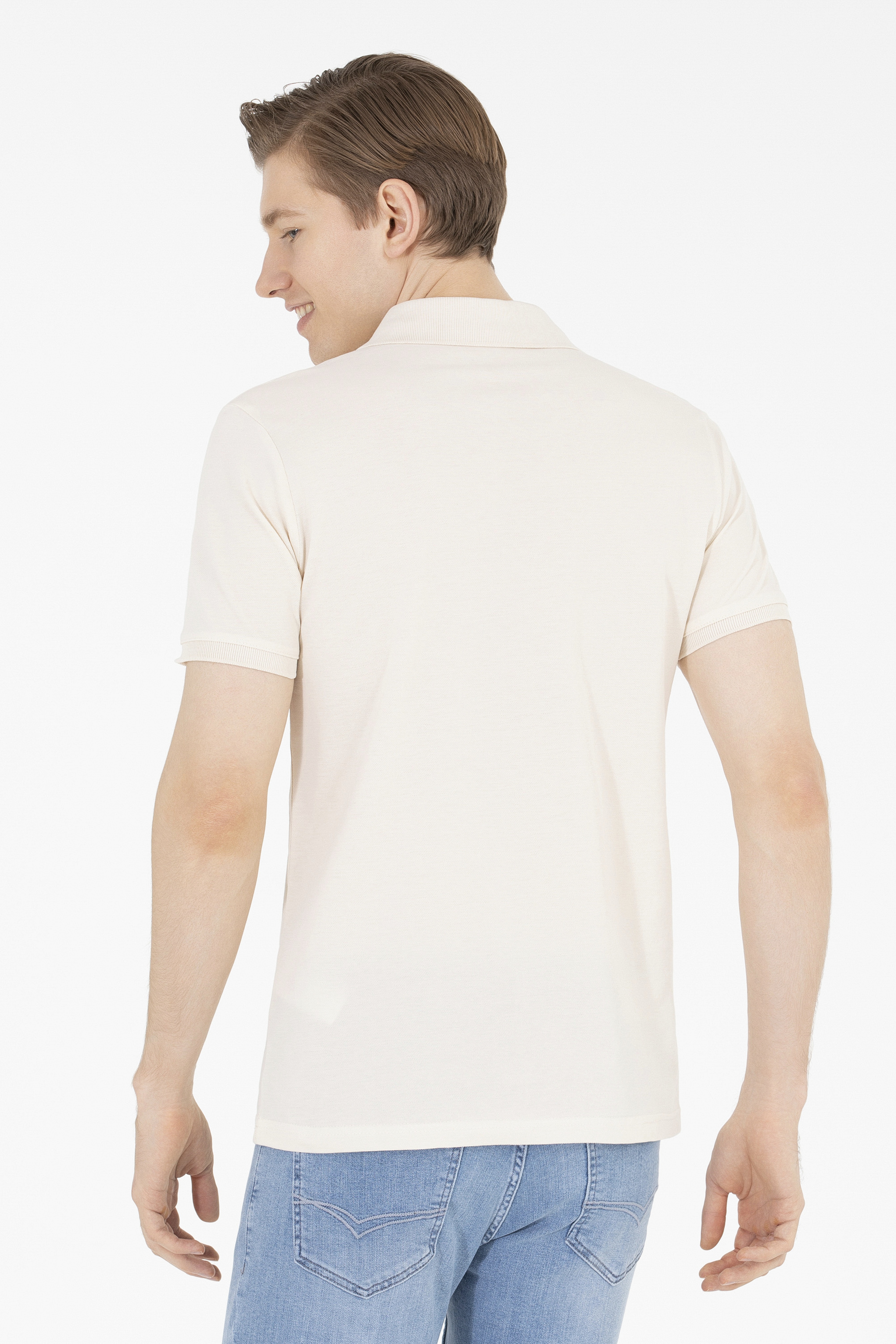 Erkek Krem Basic Polo Yaka Tişört - Image 5