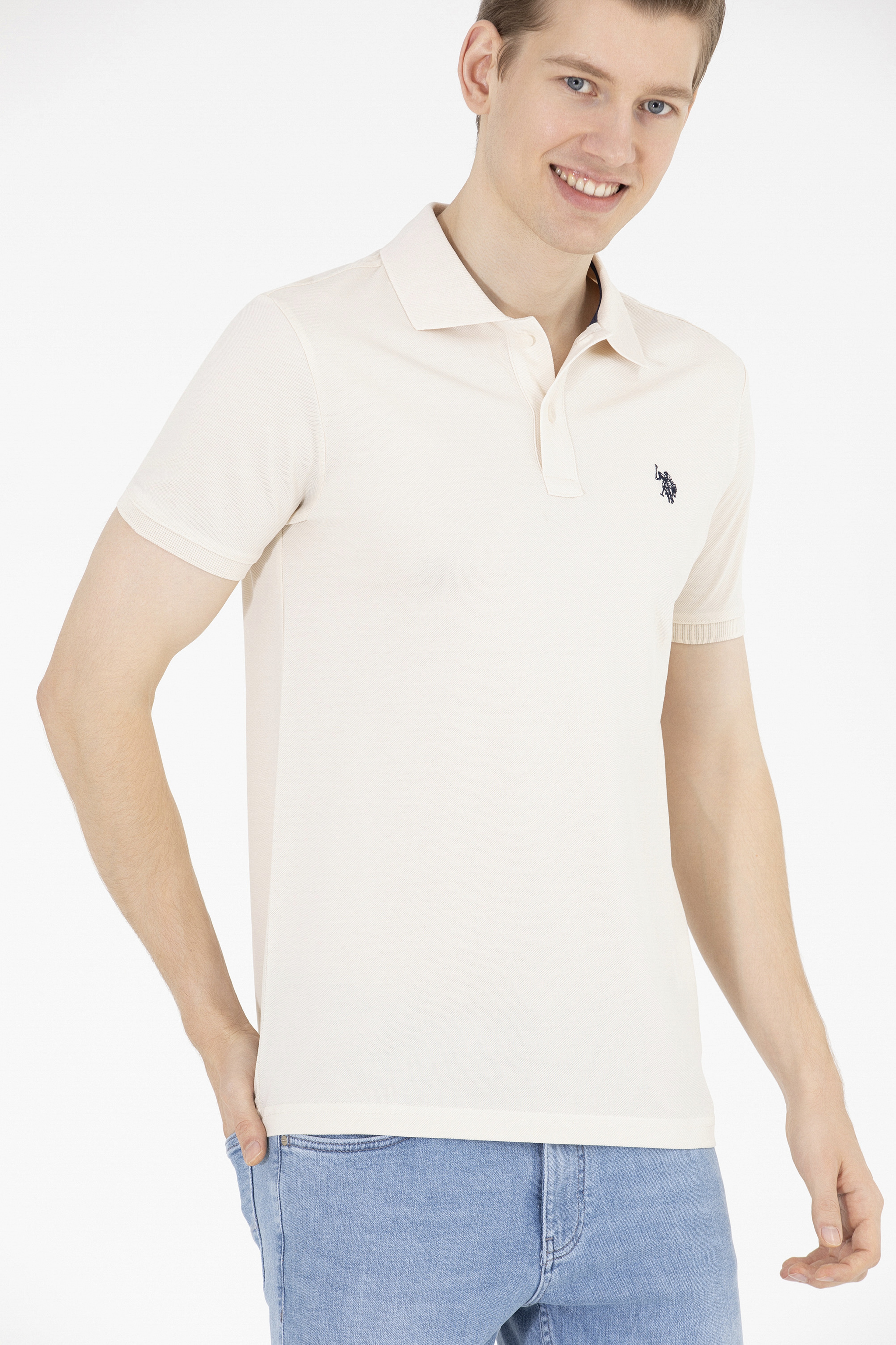 Erkek Krem Basic Polo Yaka Tişört