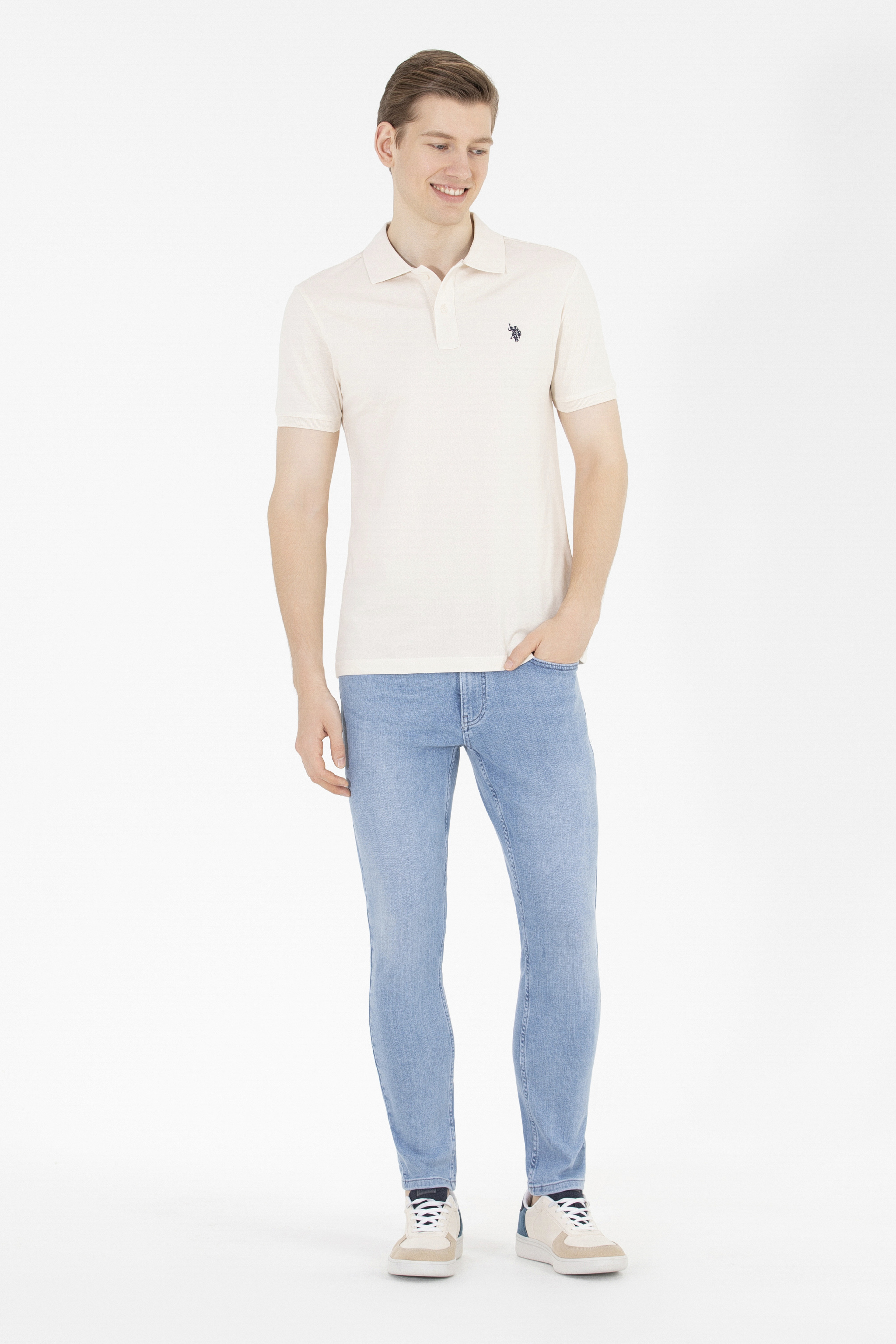 Erkek Krem Basic Polo Yaka Tişört