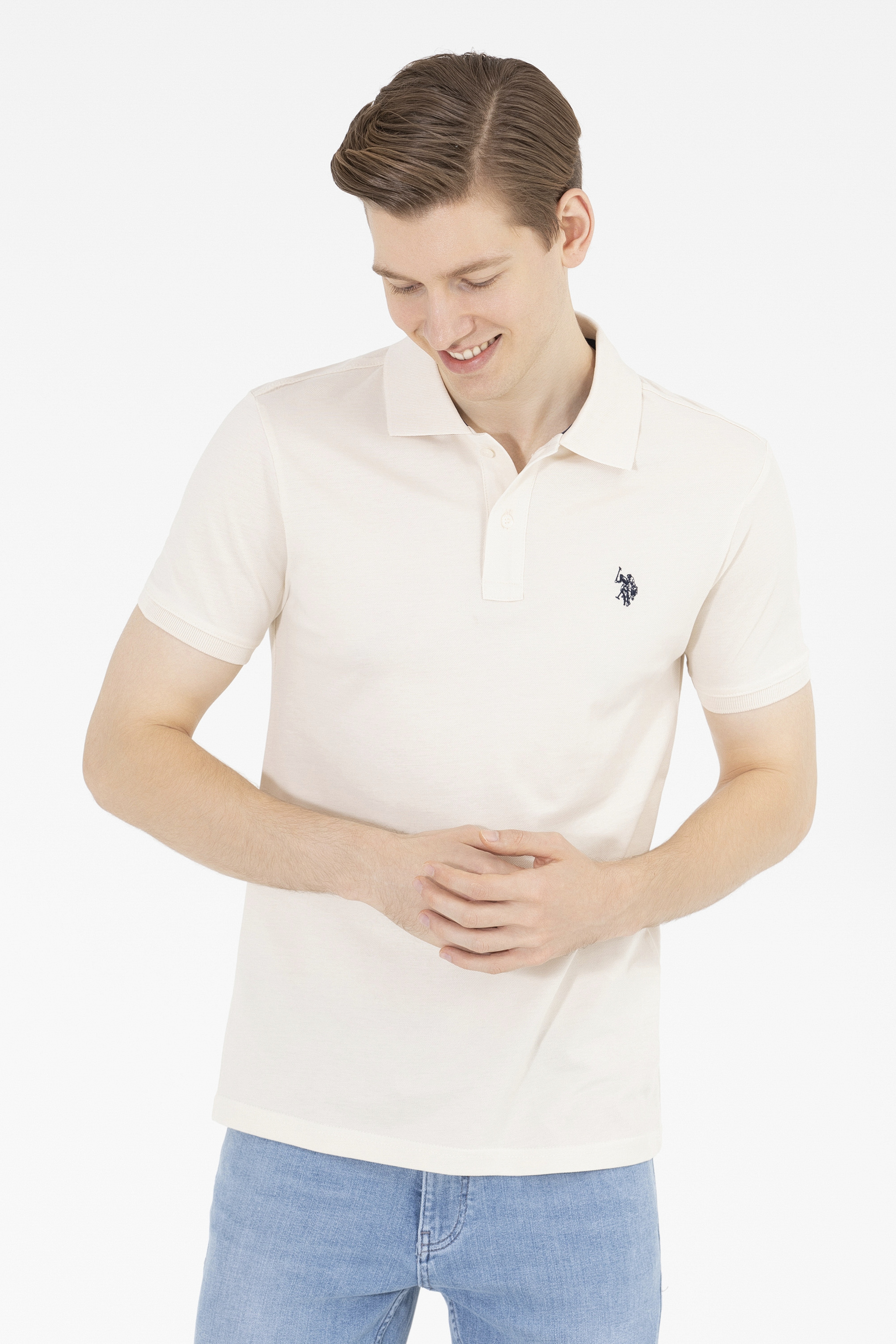 Erkek Krem Basic Polo Yaka Tişört