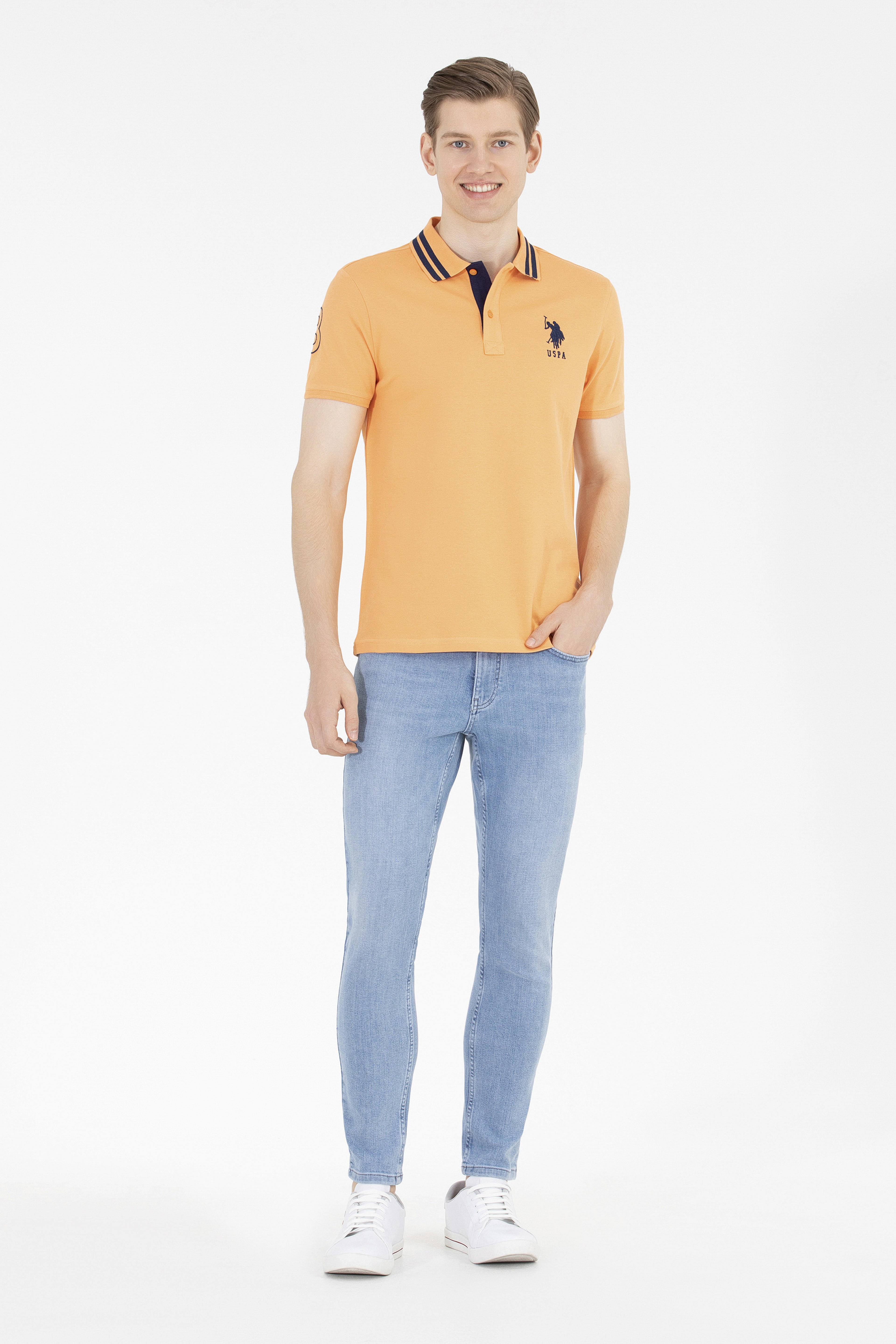 Erkek Turuncu Basic Polo Yaka Tişört - Image 4