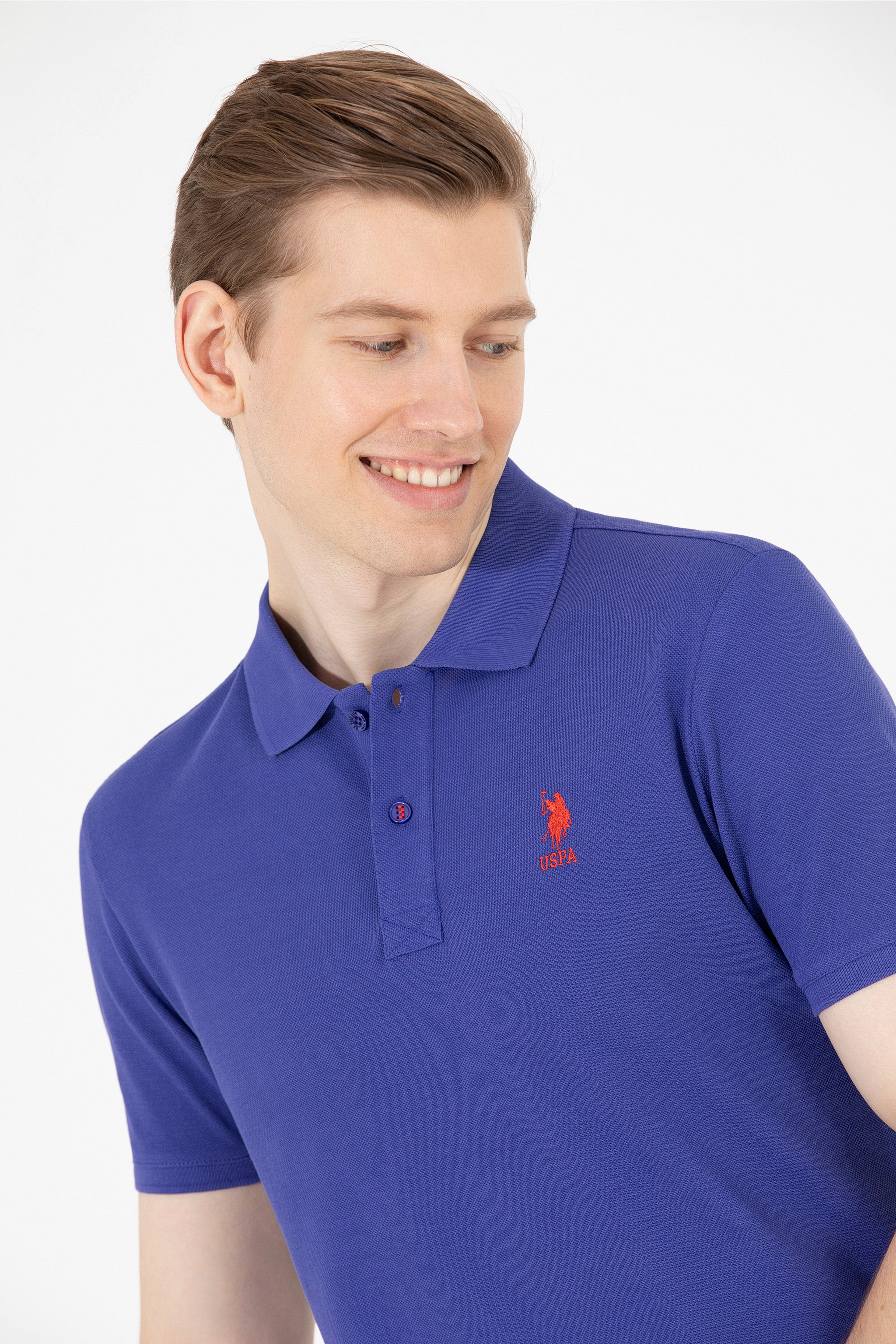 Erkek Mavi Basic Polo Yaka Tişört - Image 2