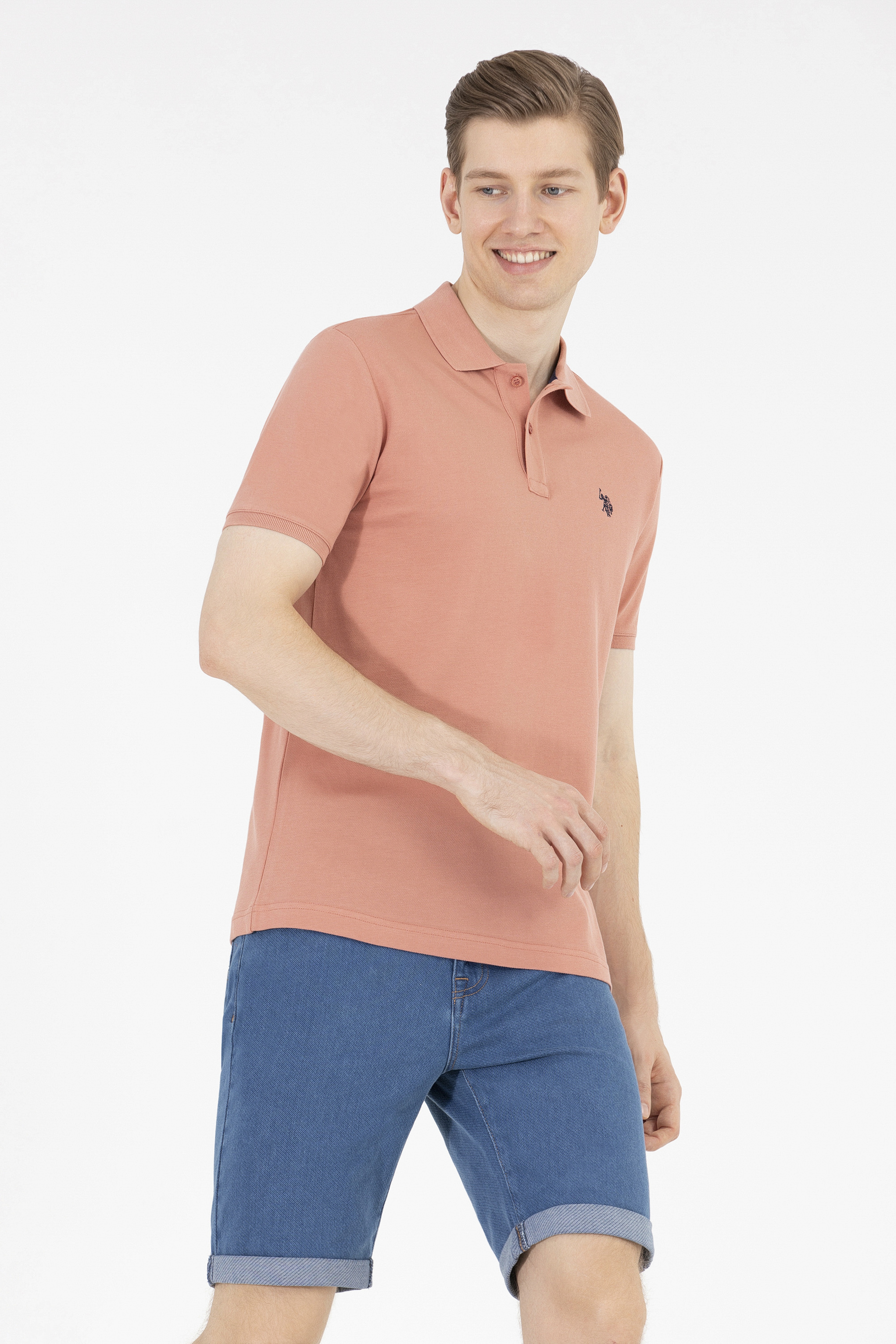 Erkek Pudra Basic Polo Yaka Tişört - Image 1