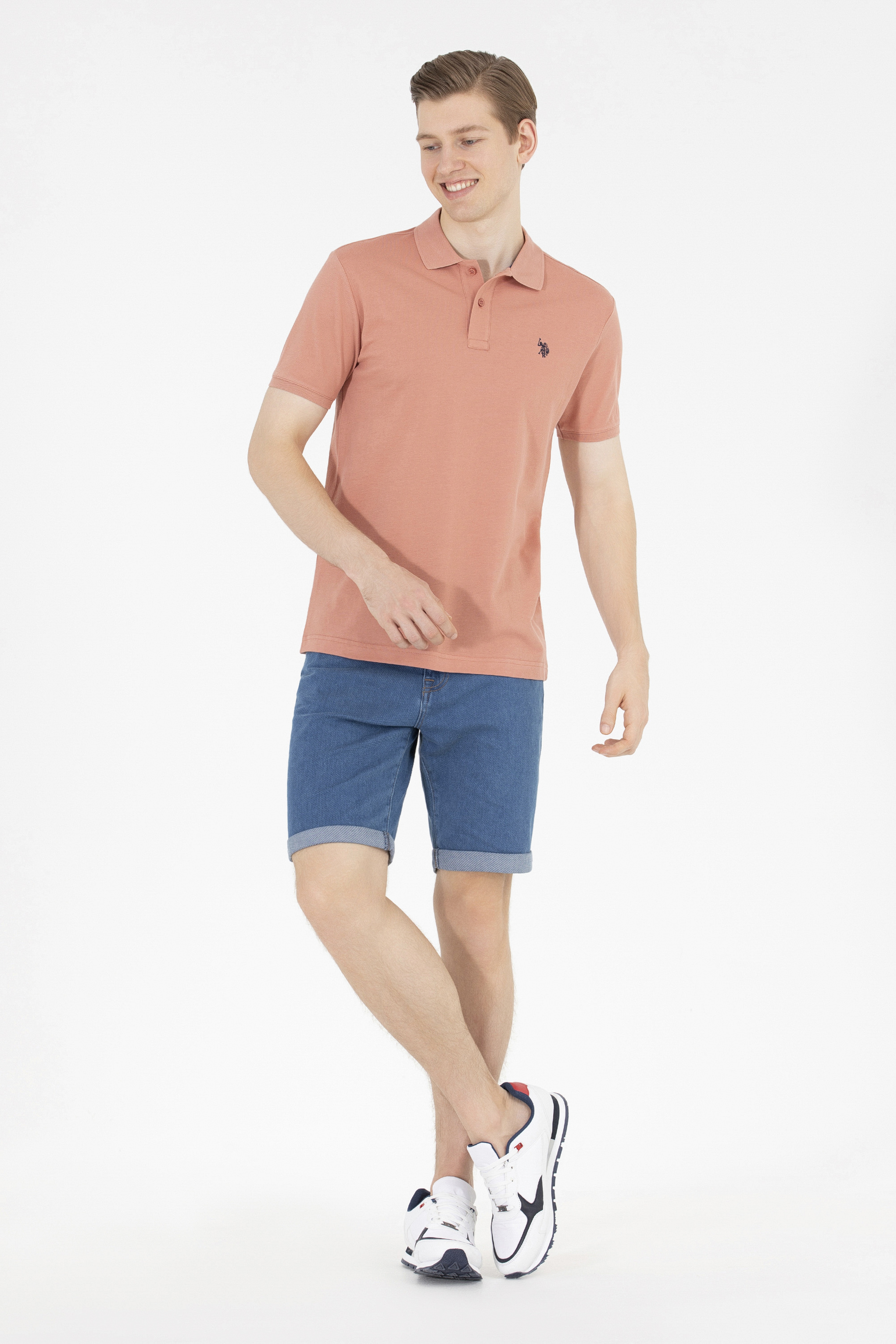 Erkek Pudra Basic Polo Yaka Tişört