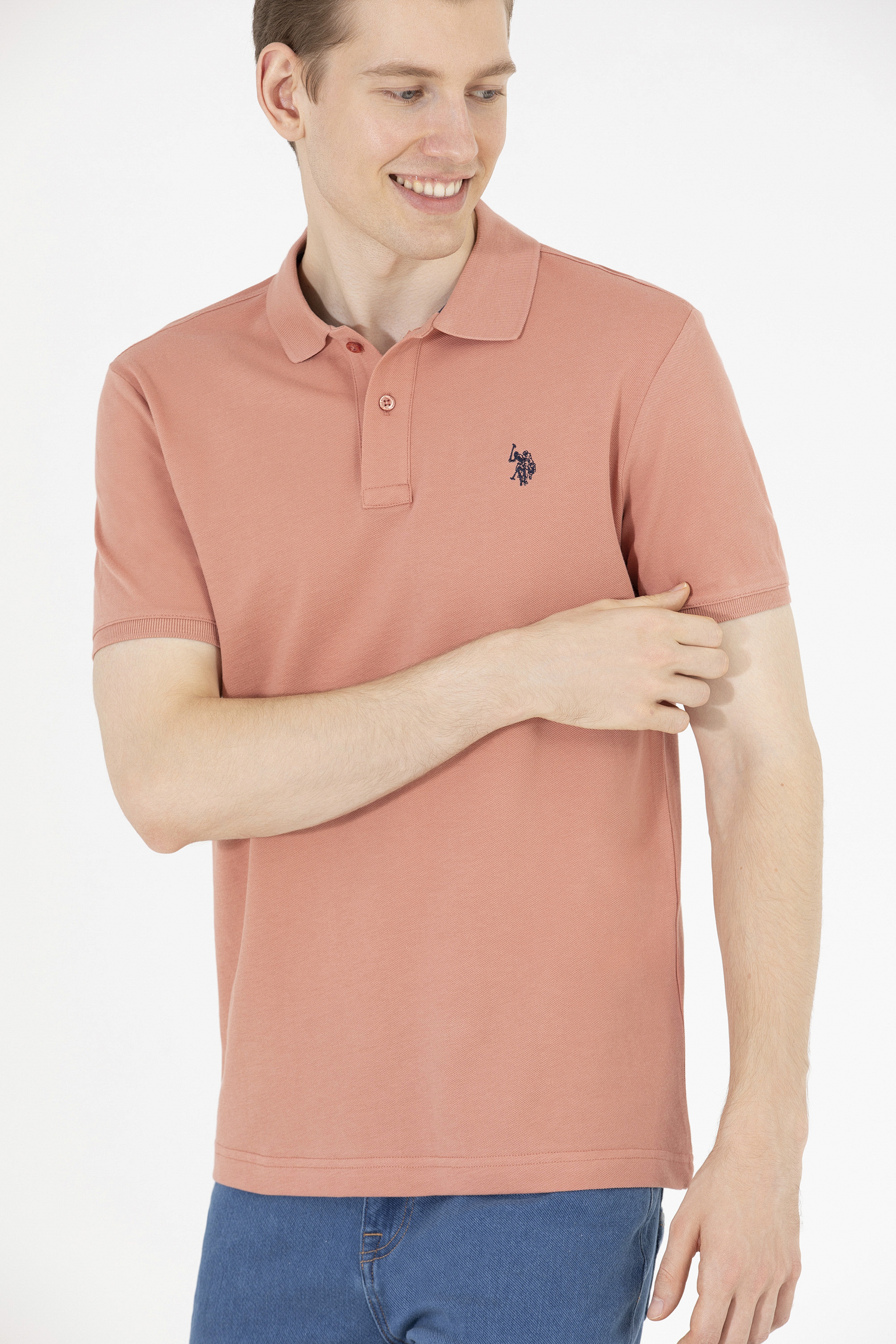 Erkek Pudra Basic Polo Yaka Tişört