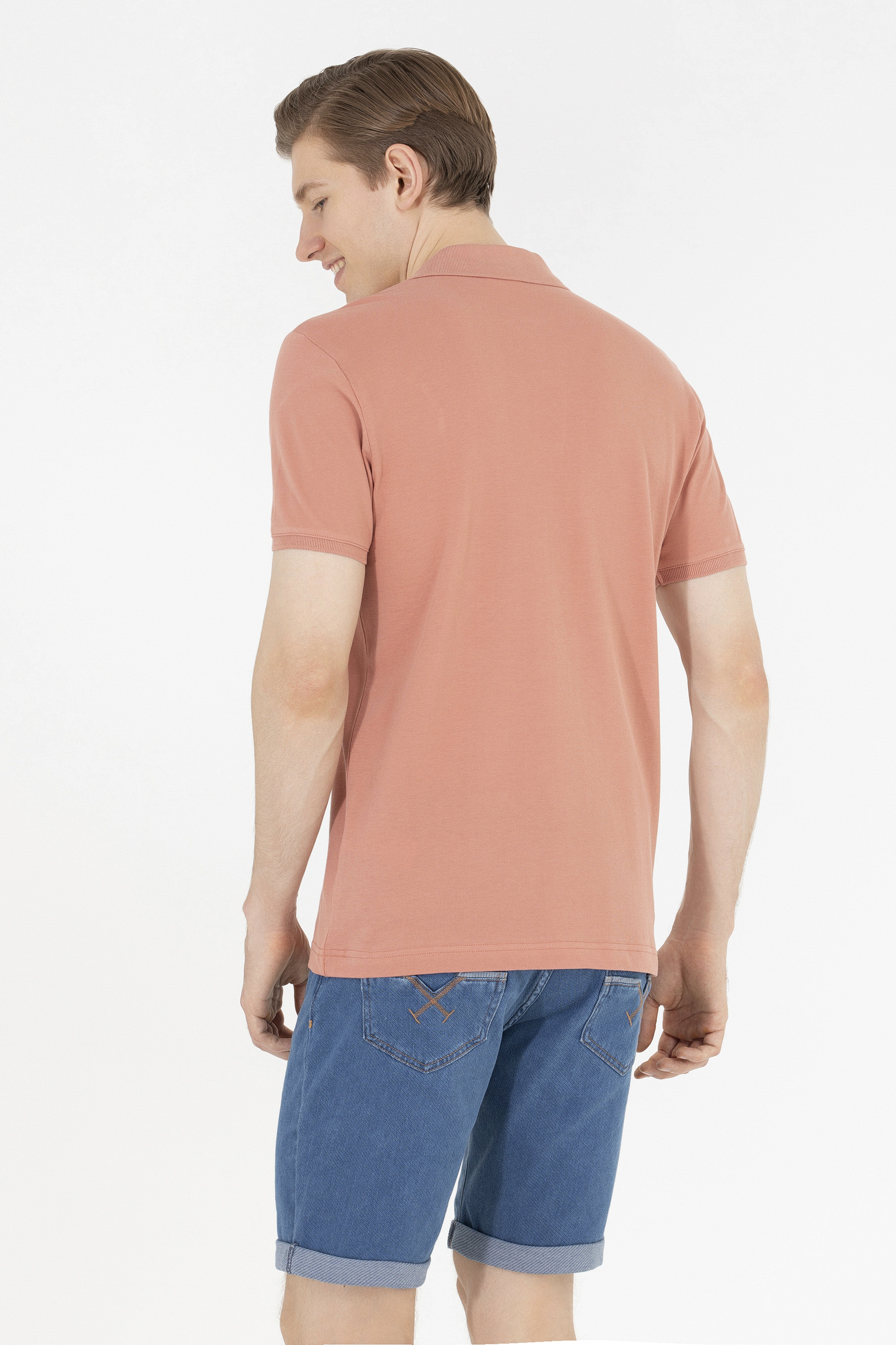 Erkek Pudra Basic Polo Yaka Tişört