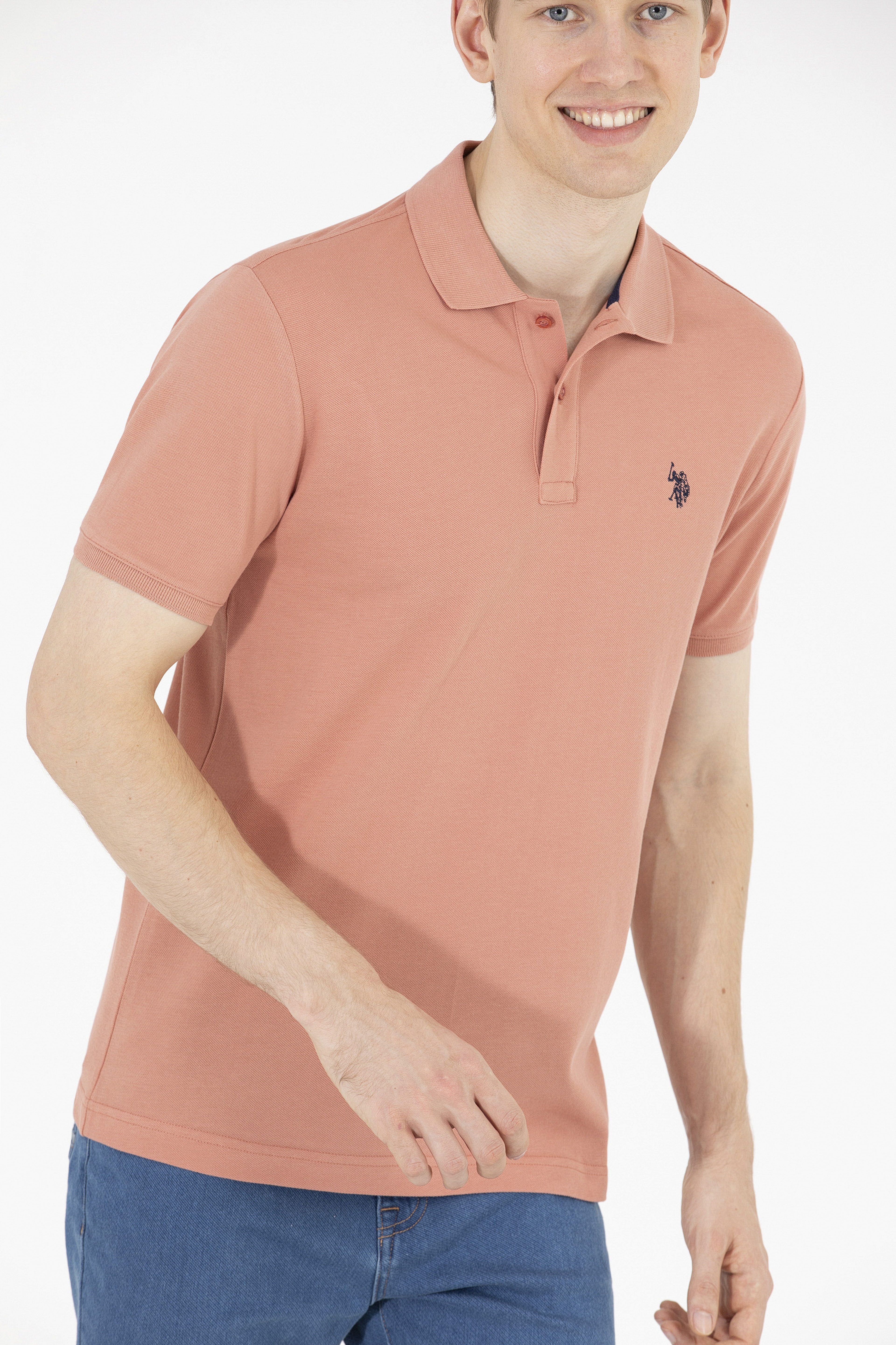 Erkek Pudra Basic Polo Yaka Tişört