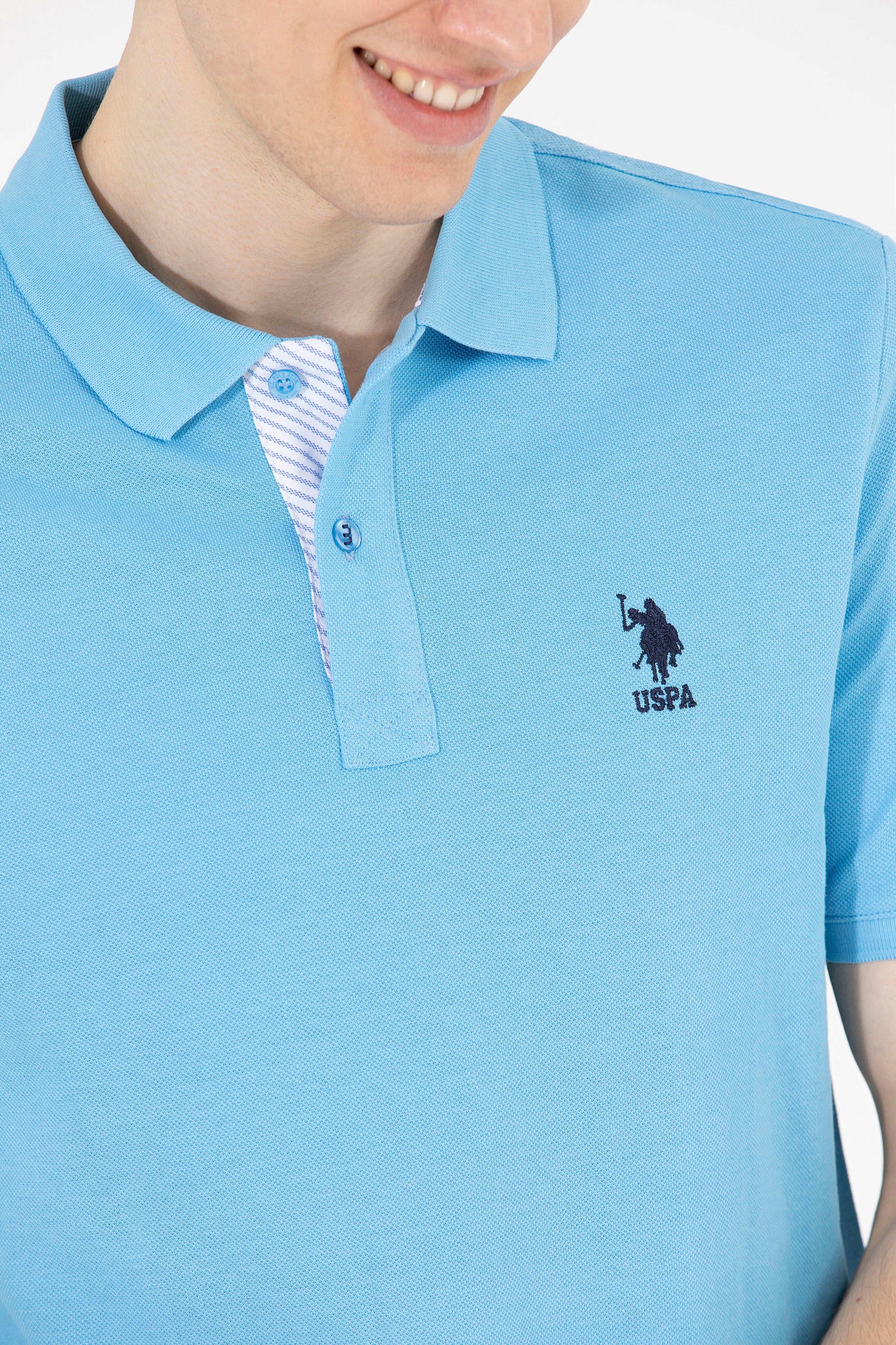 Erkek Turkuaz Basic Polo Yaka Tişört - Image 7