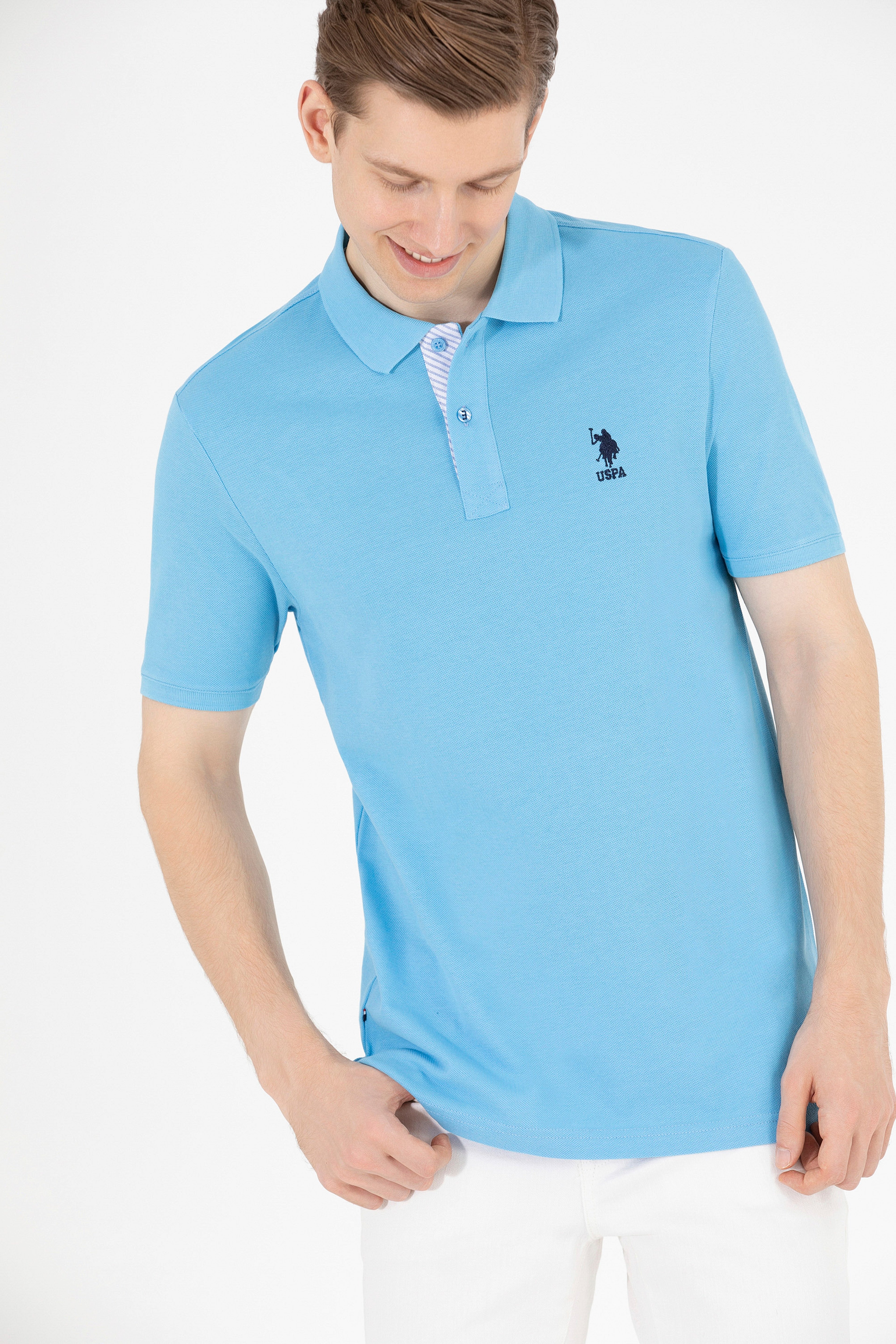 Erkek Turkuaz Basic Polo Yaka Tişört - Image 3