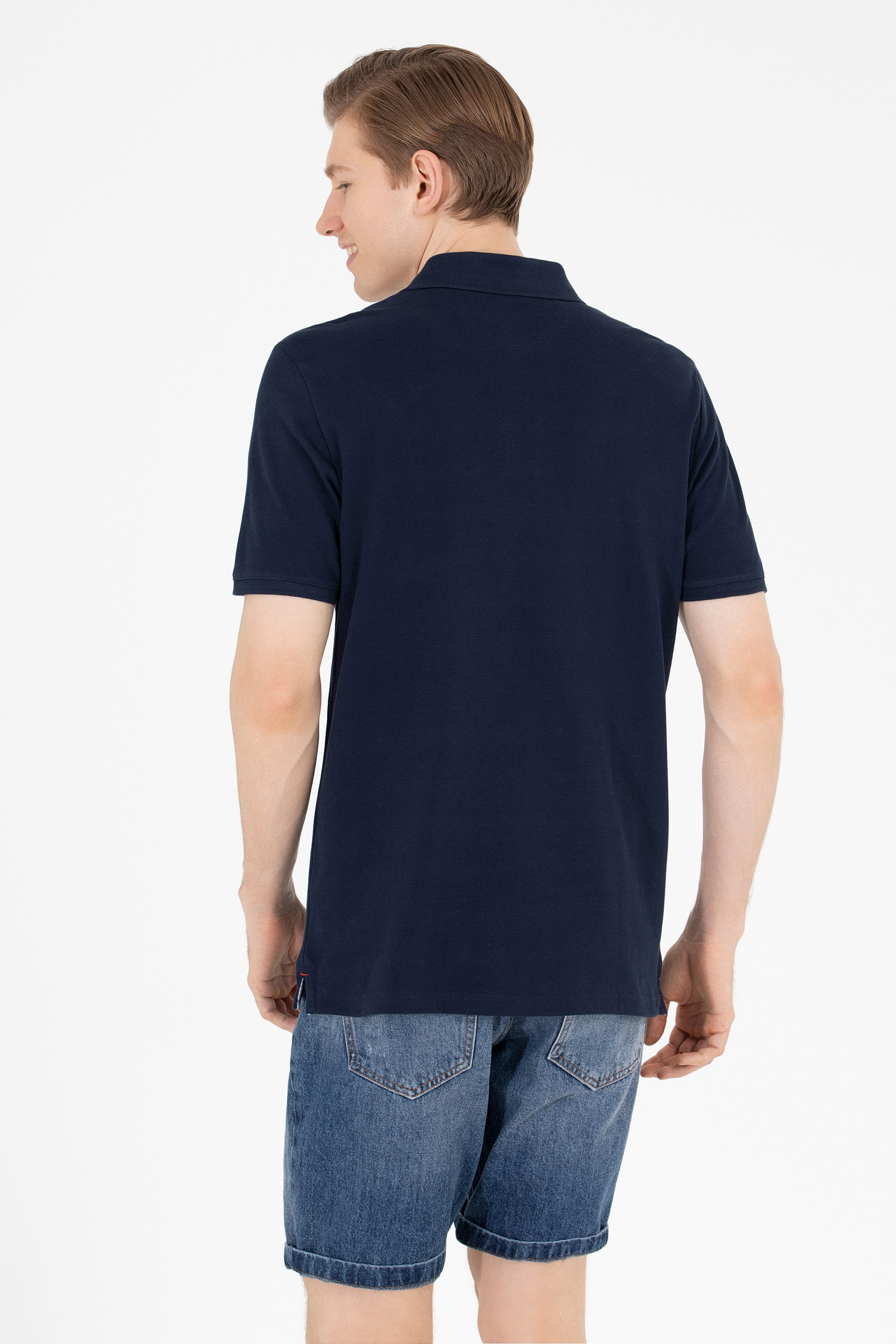 Erkek Koyu Lacivert Basic Polo Yaka Tişört - Image 5