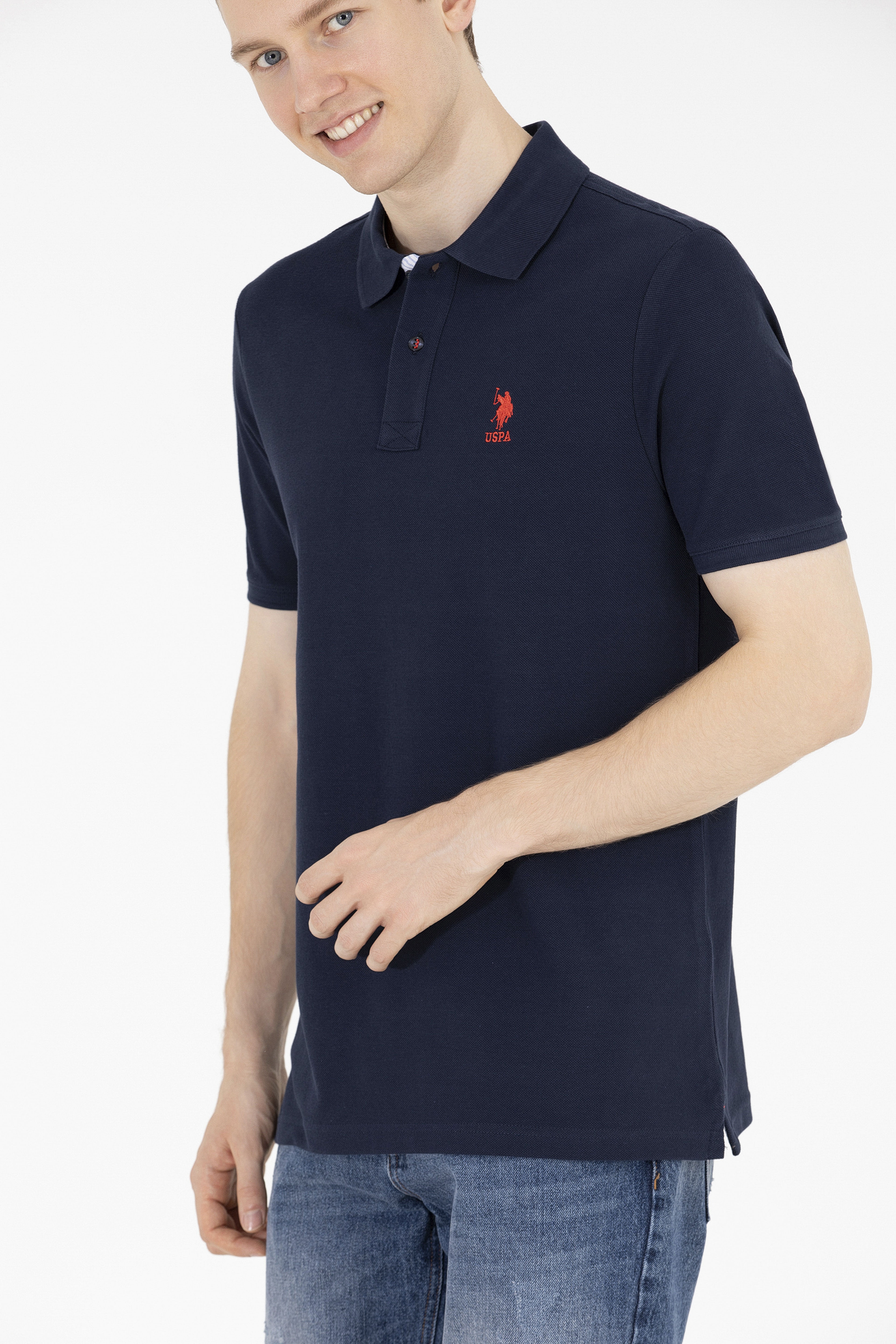 Erkek Koyu Lacivert Basic Polo Yaka Tişört - Image 6