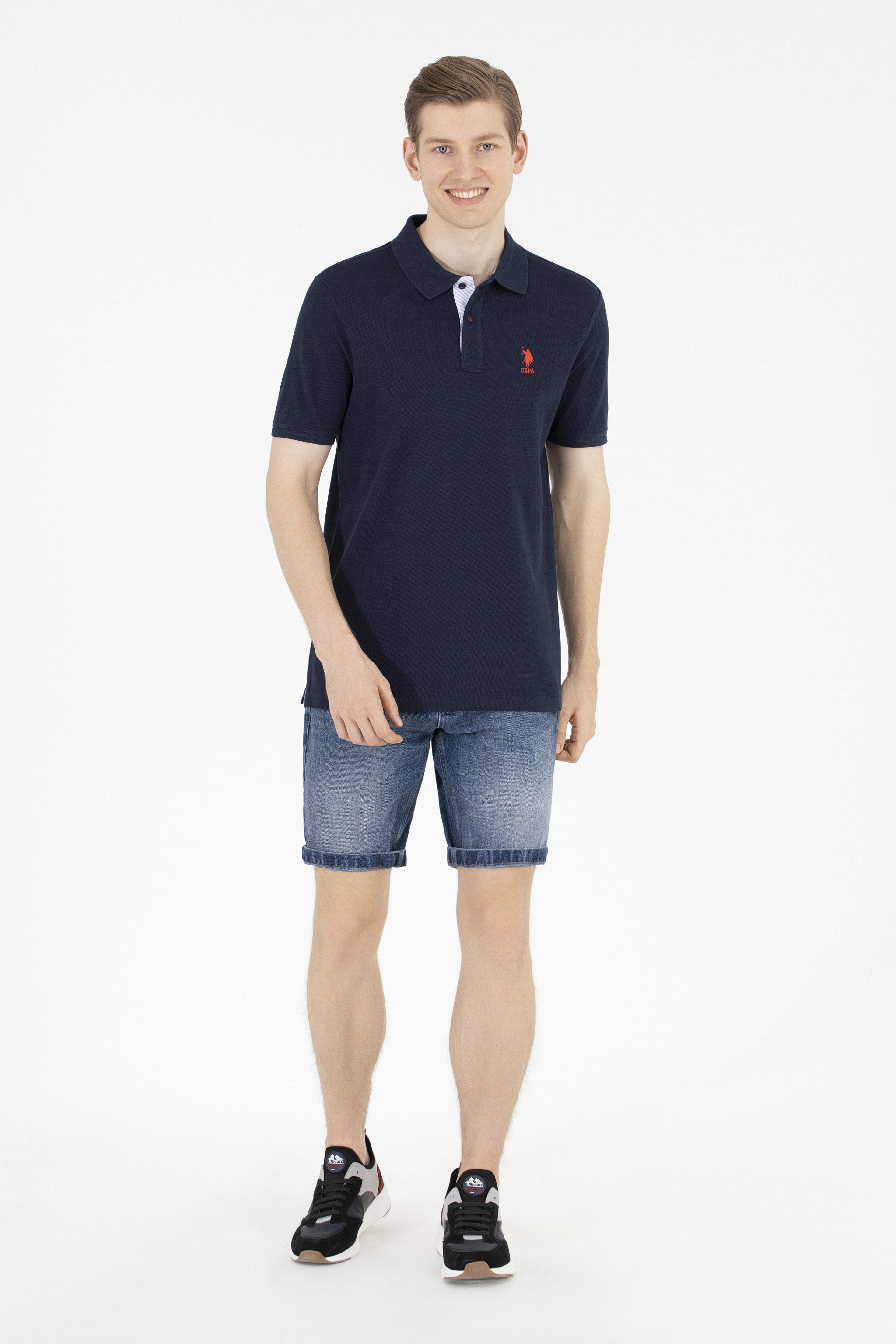 Erkek Koyu Lacivert Basic Polo Yaka Tişört - Image 2