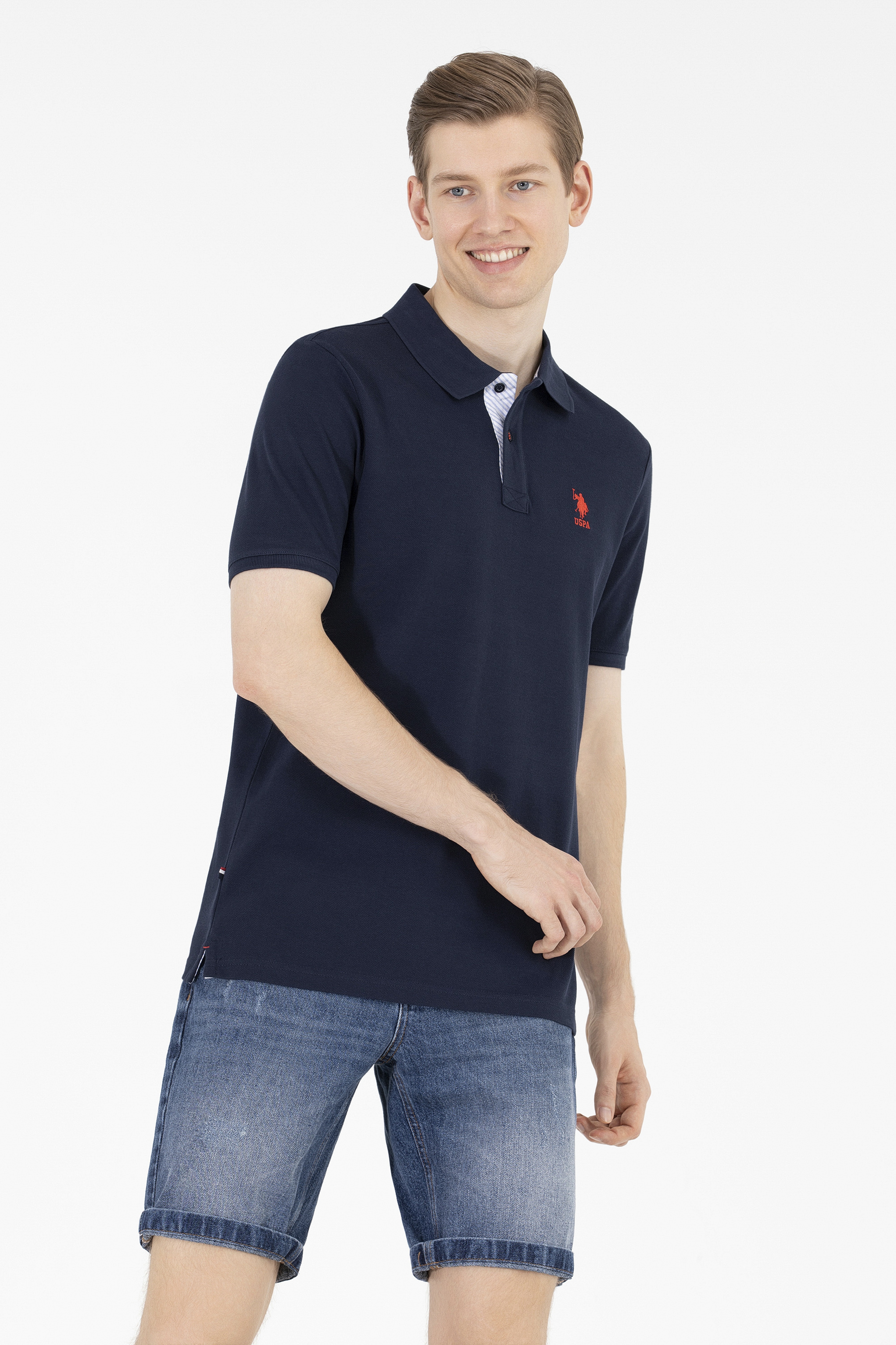 Erkek Koyu Lacivert Basic Polo Yaka Tişört - Image 1