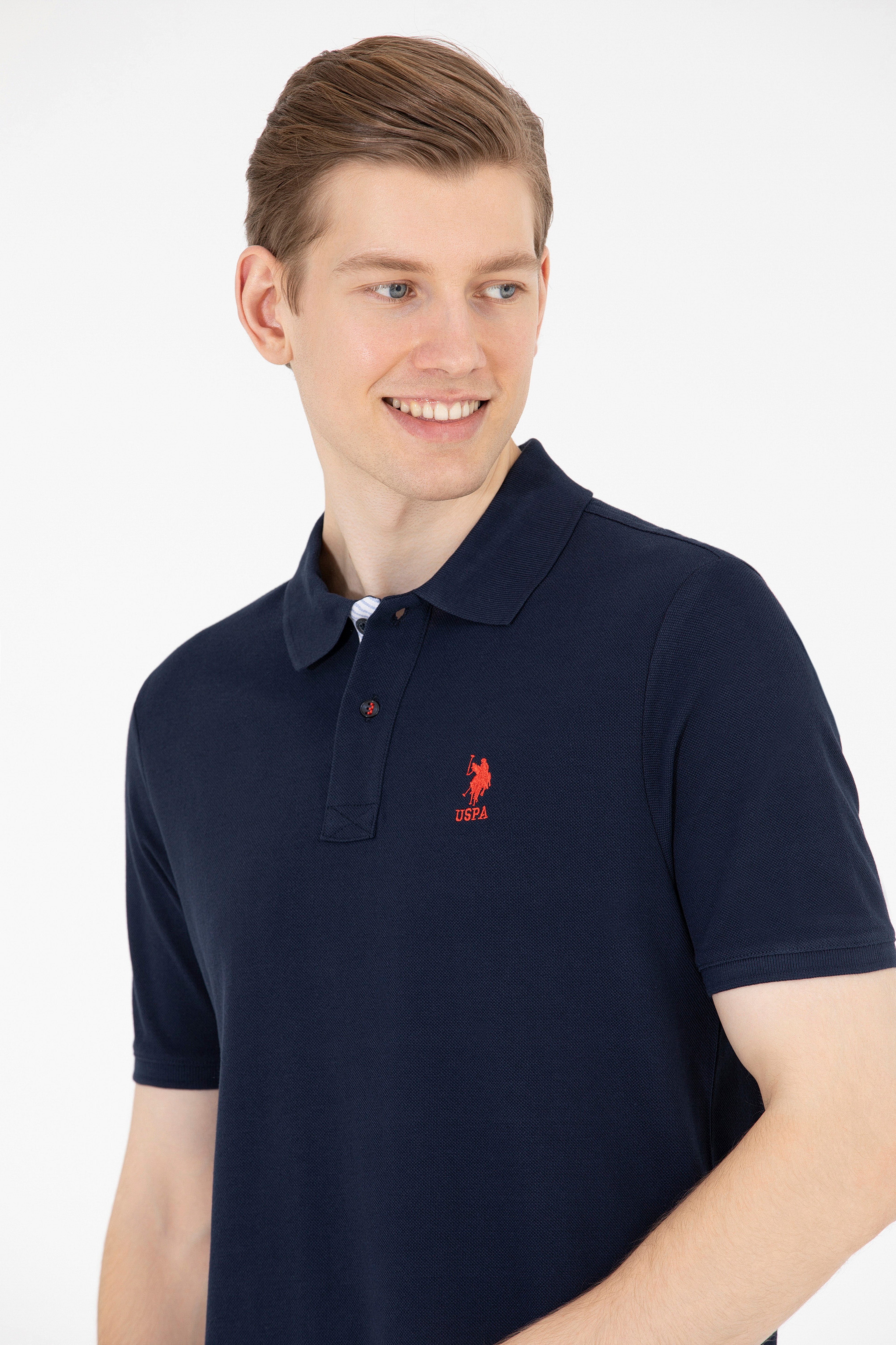 Erkek Koyu Lacivert Basic Polo Yaka Tişört - Image 4