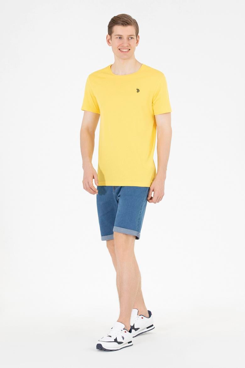 Erkek Koyu Sarı Basic Bisiklet Yaka Tişört - 50262974037
