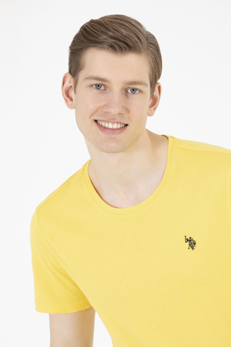 Erkek Koyu Sarı Basic Bisiklet Yaka Tişört