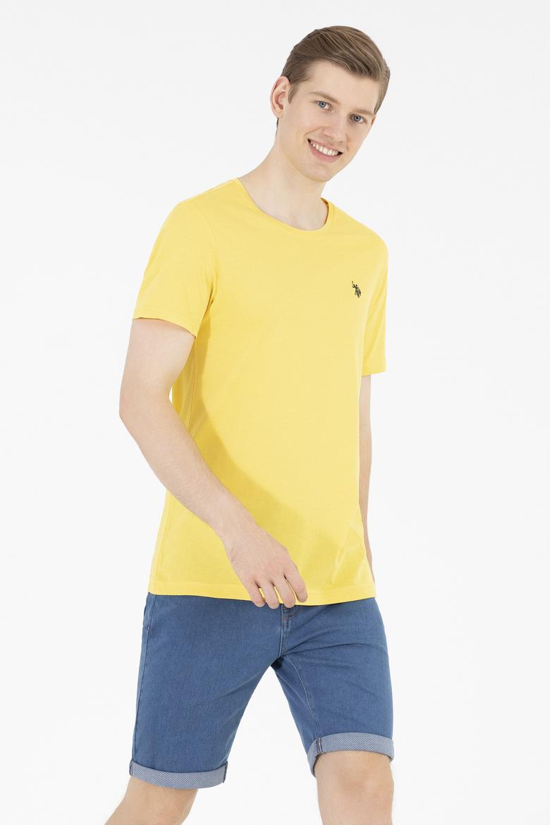 Erkek Koyu Sarı Basic Bisiklet Yaka Tişört - 50262974037