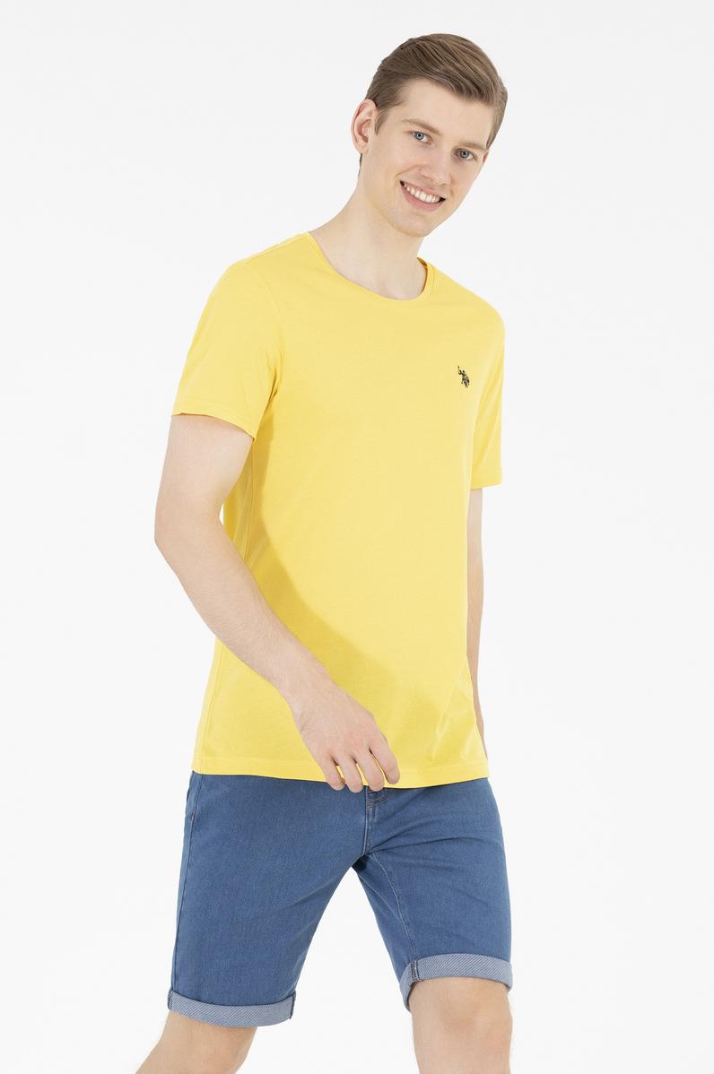 Erkek Koyu Sarı Basic Bisiklet Yaka Tişört