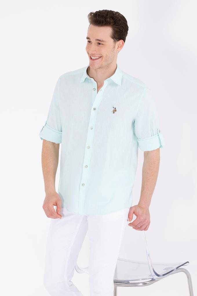 Erkek Su Yeşili Uzun Kollu Basic Gömlek