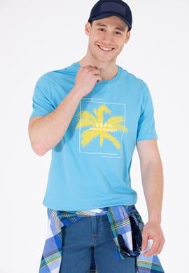 Erkek Turkuaz Bisiklet Yaka Tişört - 50263390036