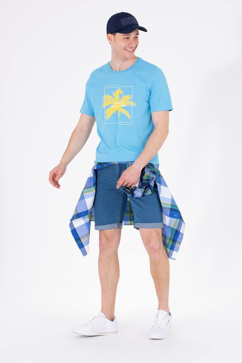 Erkek Turkuaz Bisiklet Yaka Tişört - 50263390036