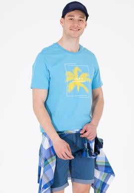 Erkek Turkuaz Bisiklet Yaka Tişört - 50263390036