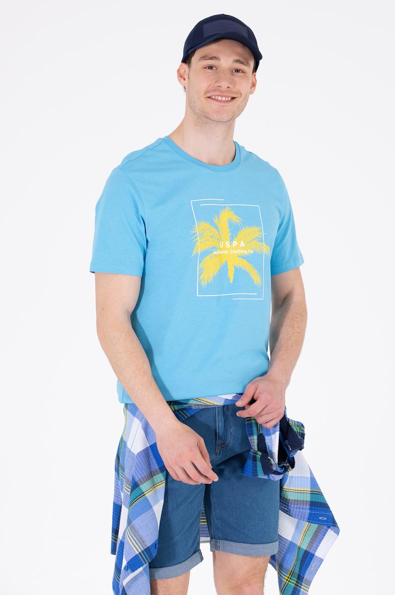 Erkek Turkuaz Bisiklet Yaka Tişört