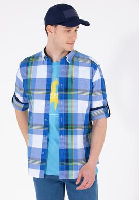 Erkek Ekoseli Saks Gömlek - 50264095014