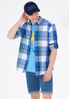 Erkek Ekoseli Saks Gömlek - 50264095014