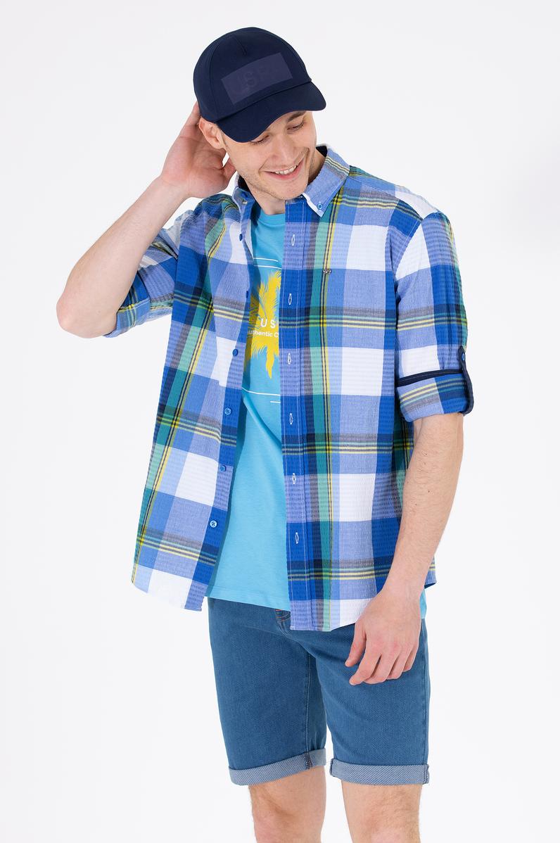 Erkek Ekoseli Saks Gömlek