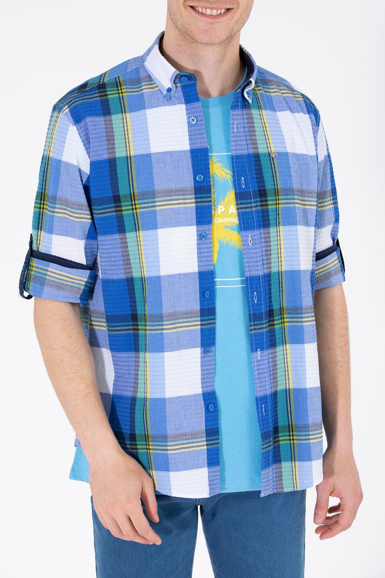 Erkek Ekoseli Saks Gömlek - 50264095014