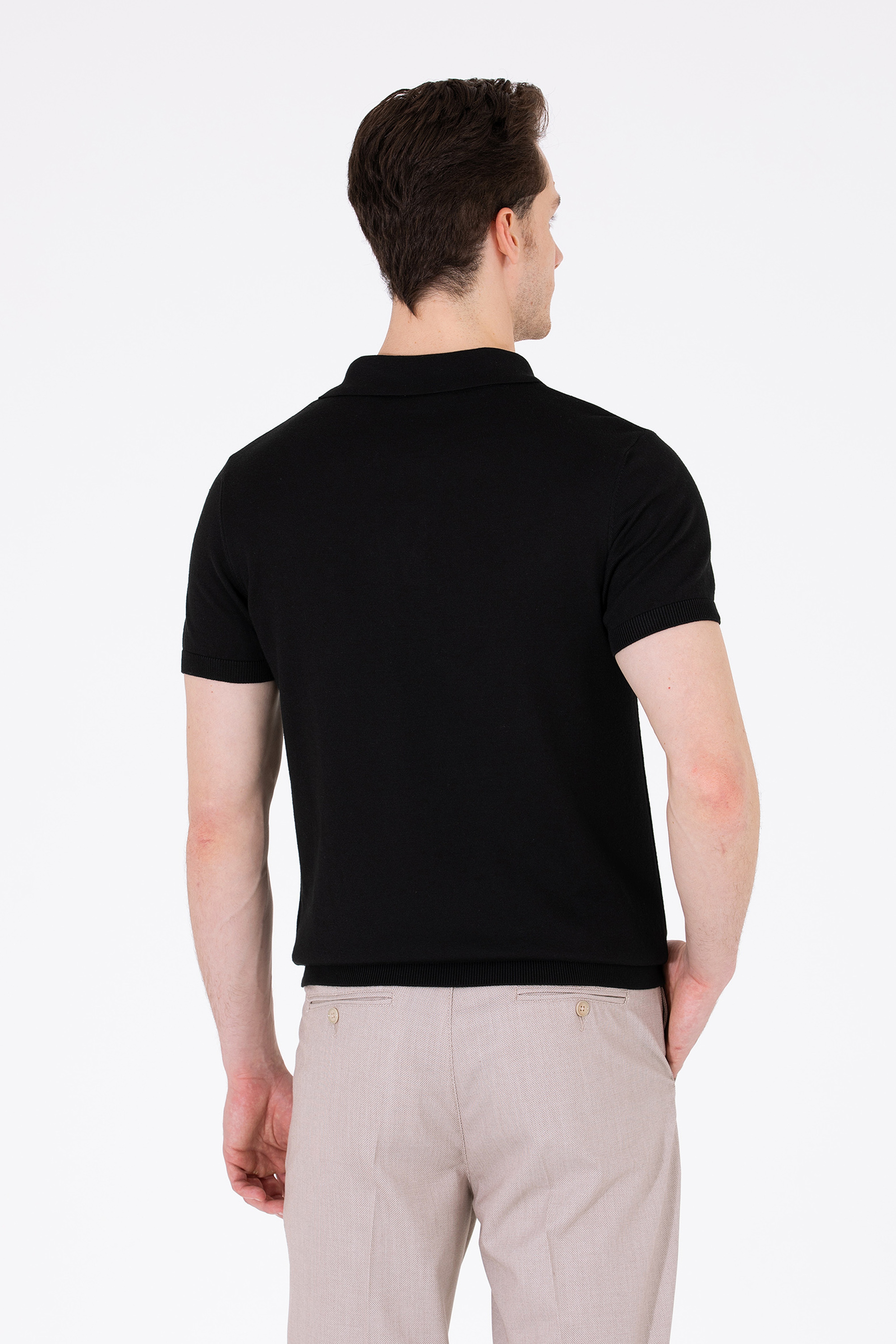 Erkek Siyah Polo Yaka Triko Kazak - Image 5