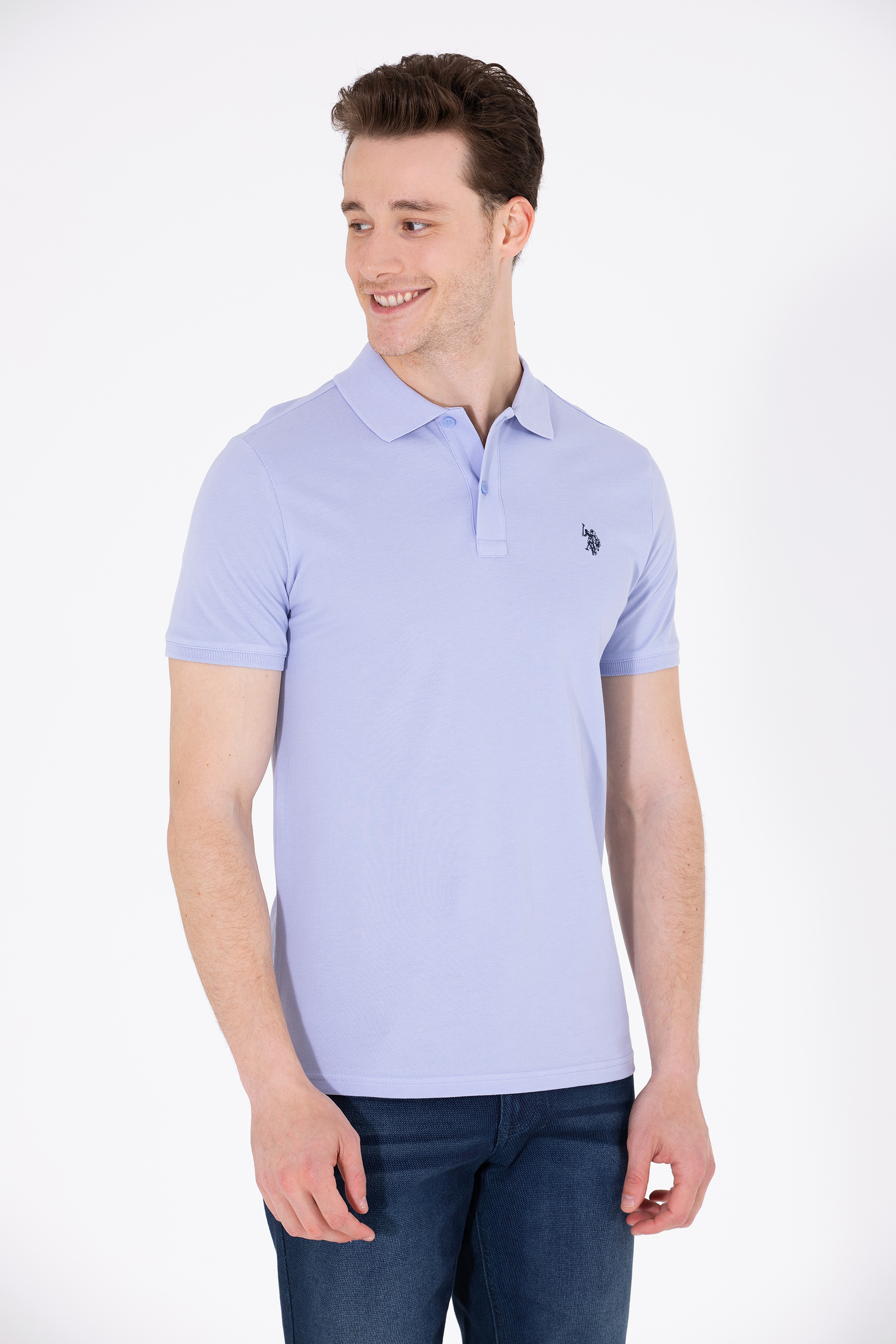 Erkek Mavi Basic Polo Yaka Tişört - Image 2