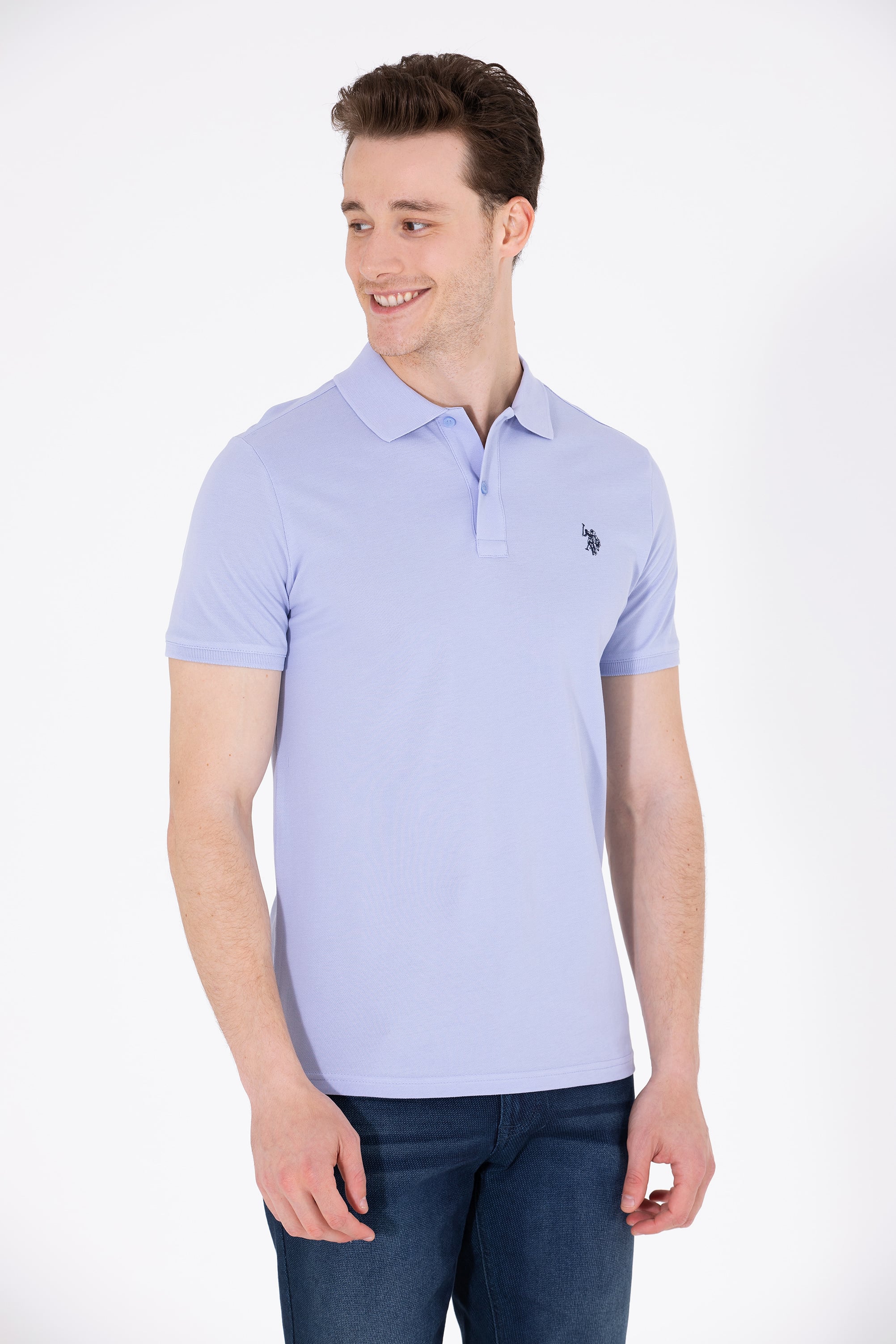 Erkek Mavi Basic Polo Yaka Tişört