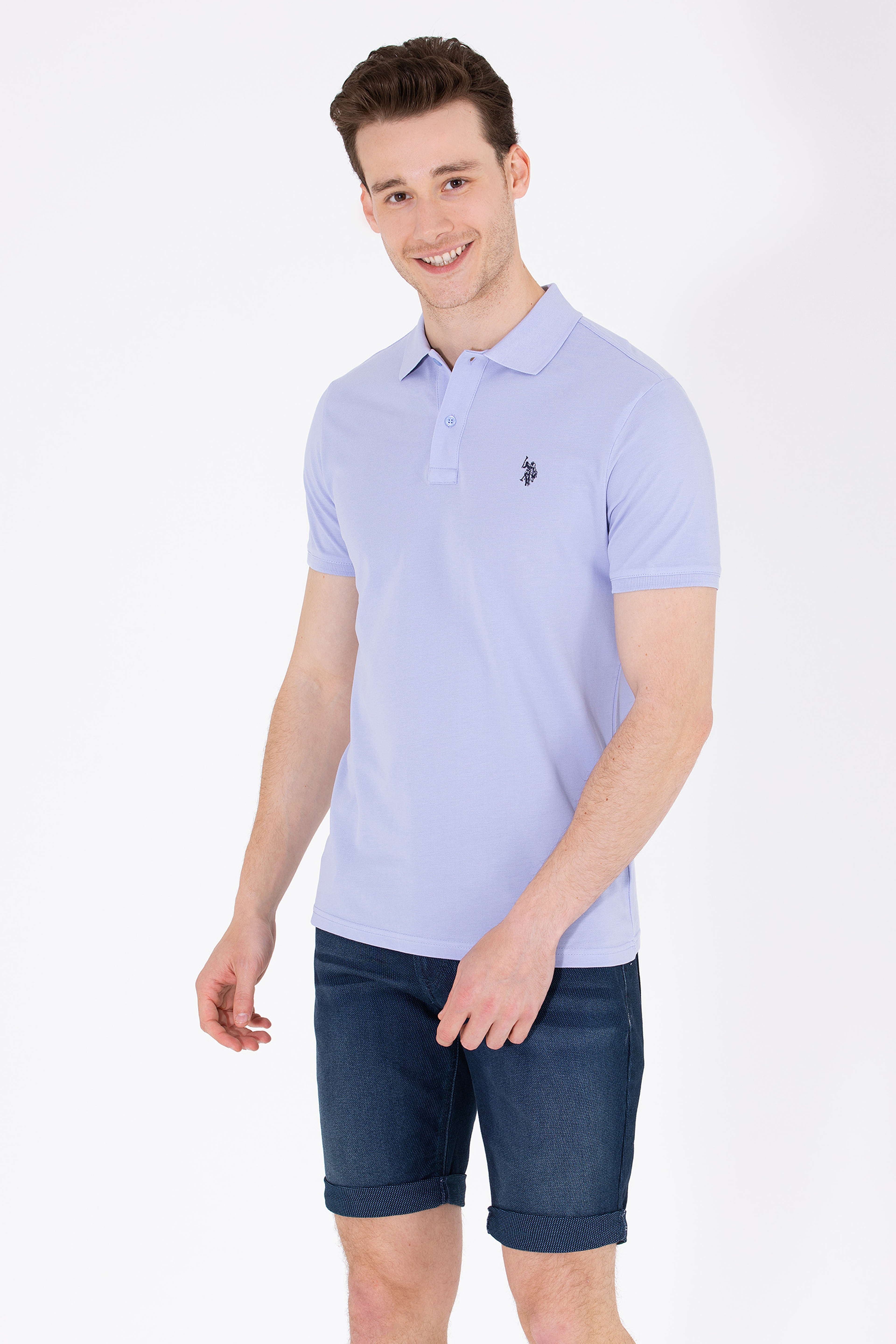 Erkek Mavi Basic Polo Yaka Tişört - Image 1