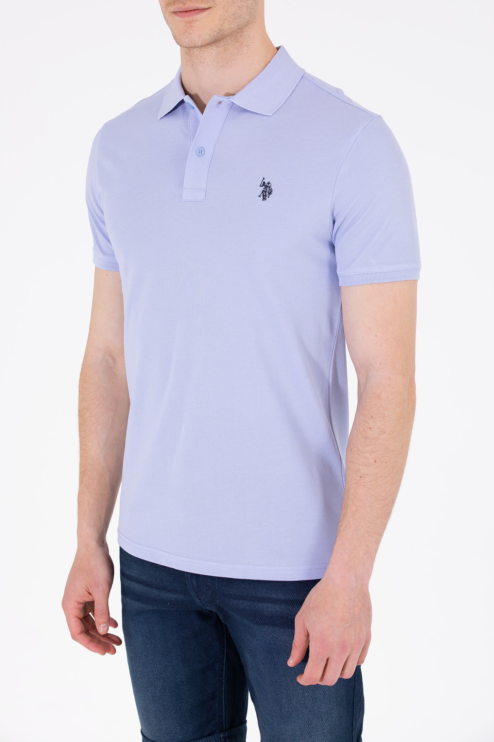 Erkek Mavi Basic Polo Yaka Tişört