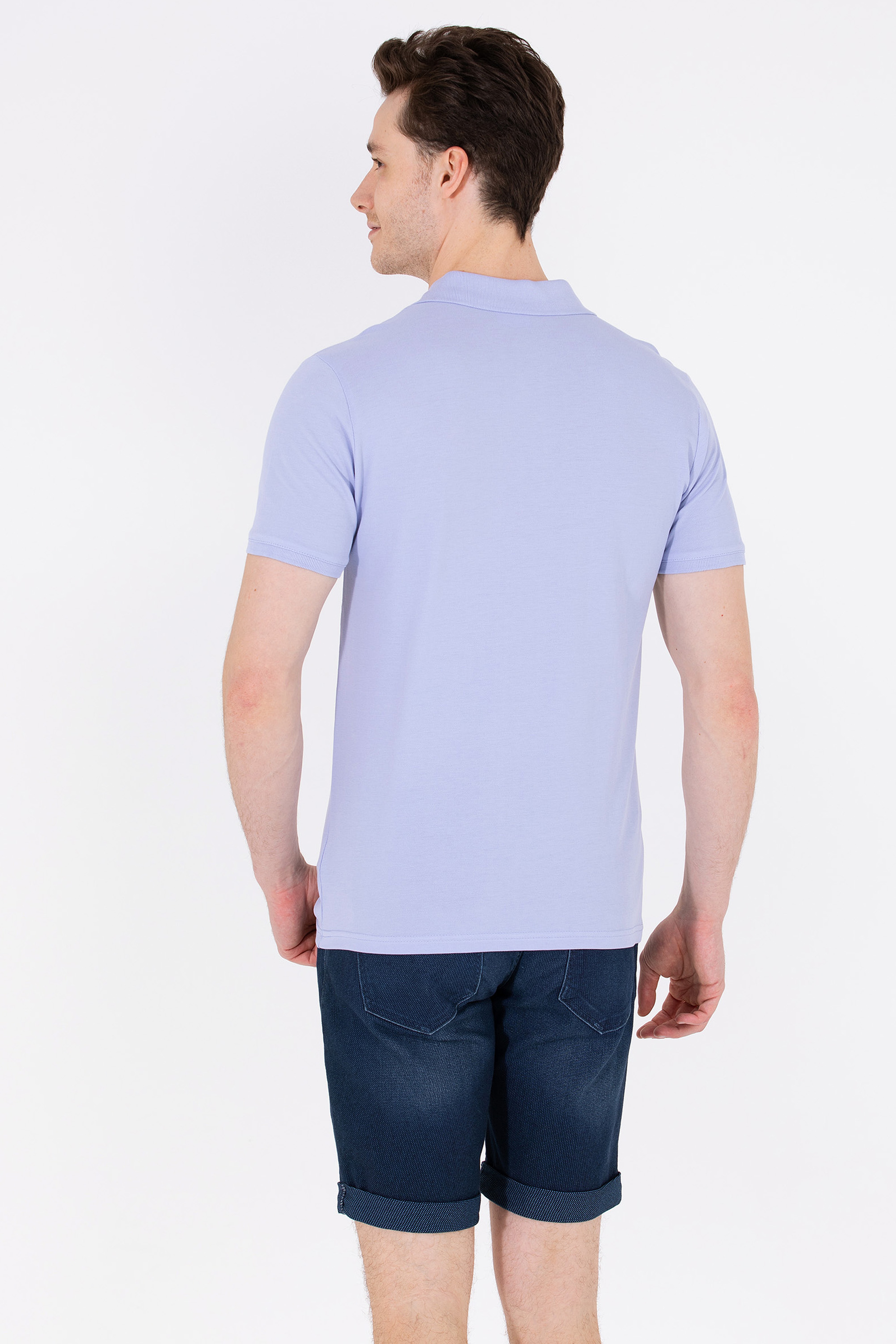 Erkek Mavi Basic Polo Yaka Tişört - Image 5
