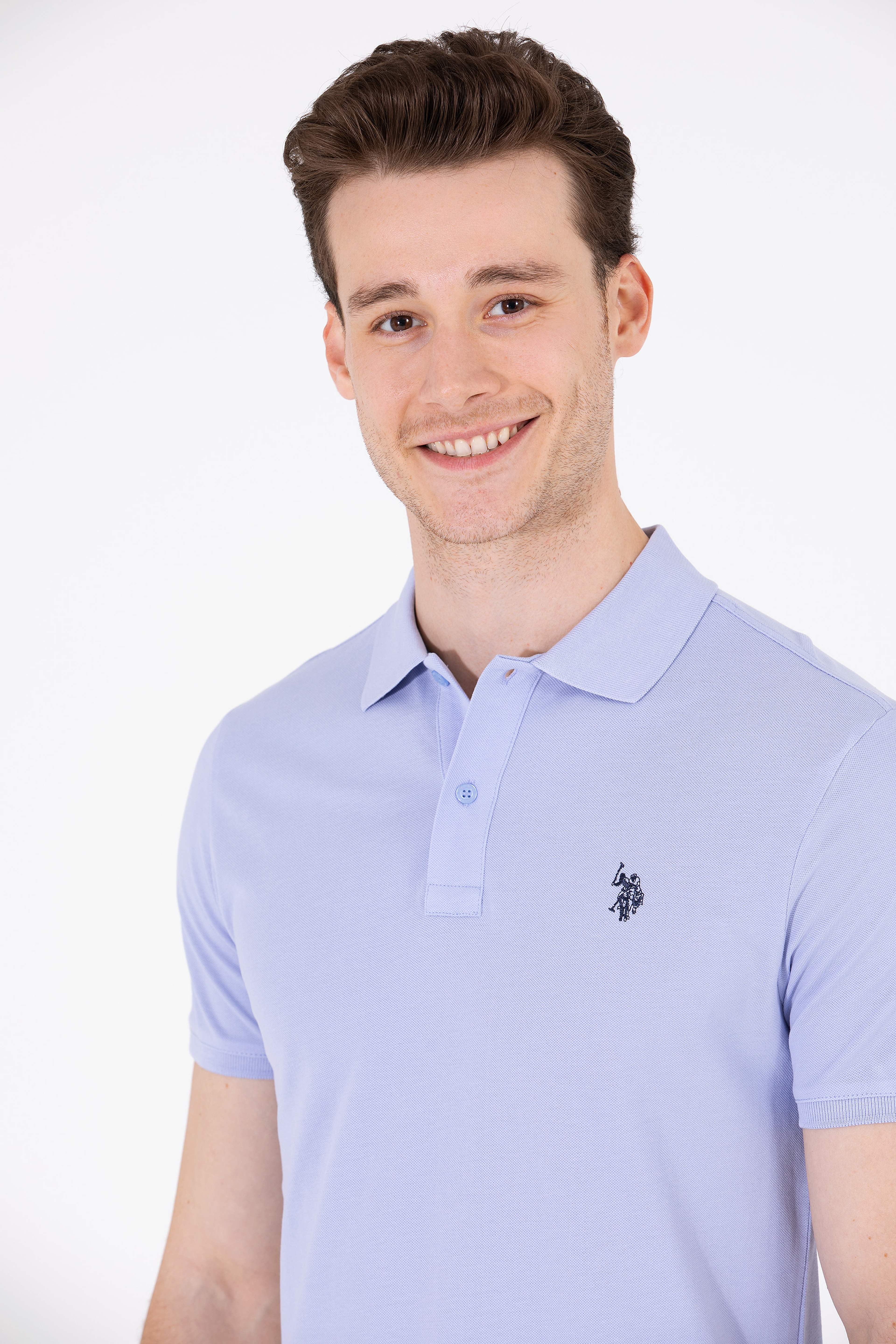 Erkek Mavi Basic Polo Yaka Tişört - Image 3