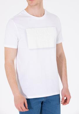 Erkek Beyaz Bisiklet Yaka Tişört - 50263564043