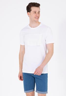 Erkek Beyaz Bisiklet Yaka Tişört - 50263564043