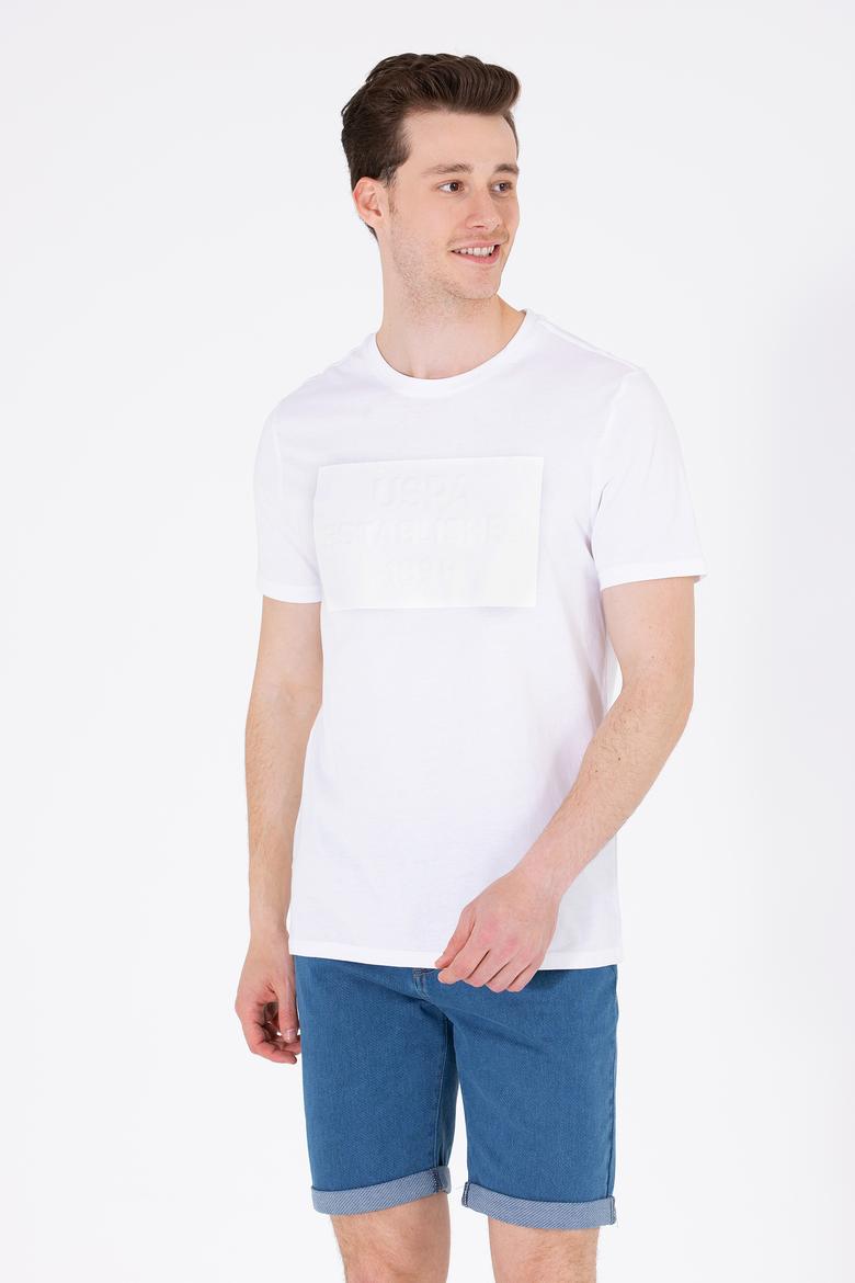 Erkek Beyaz Bisiklet Yaka Tişört - 50263564043