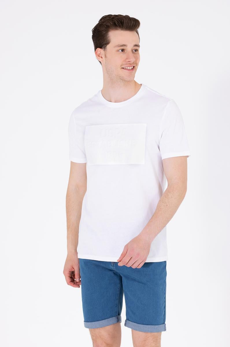 Erkek Beyaz Bisiklet Yaka Tişört