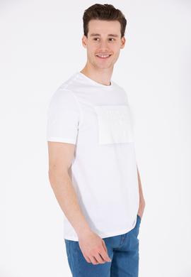 Erkek Beyaz Bisiklet Yaka Tişört - 50263564043