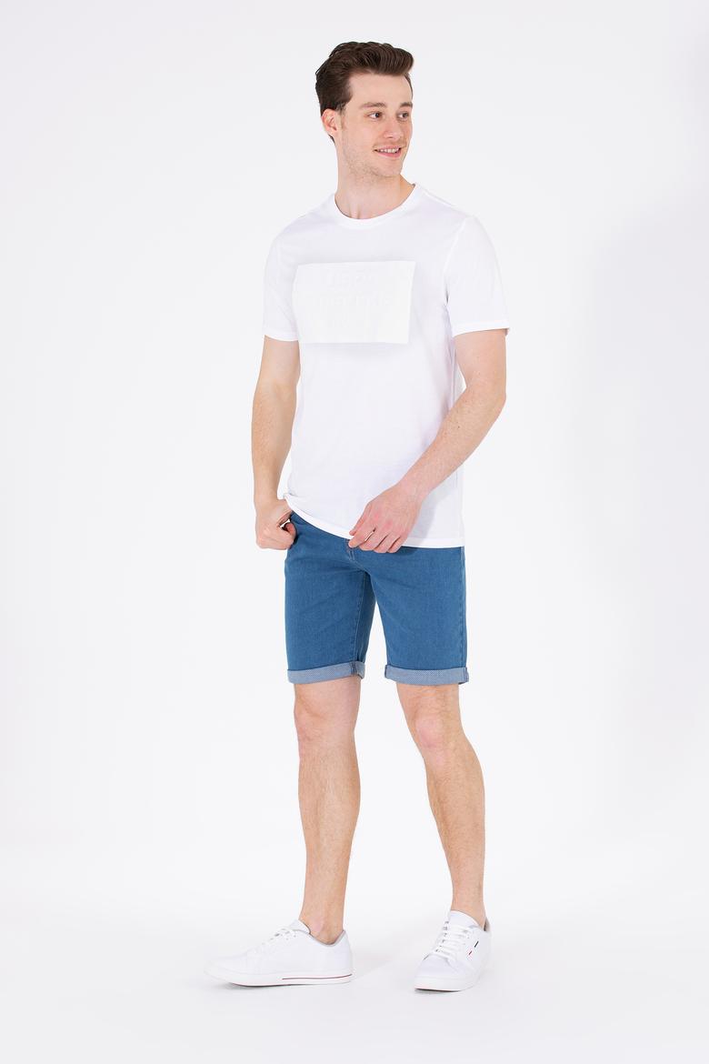 Erkek Beyaz Bisiklet Yaka Tişört - 50263564043