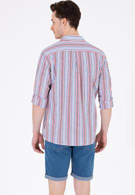 Erkek Çizgili Lacivert Gömlek - 50263698008