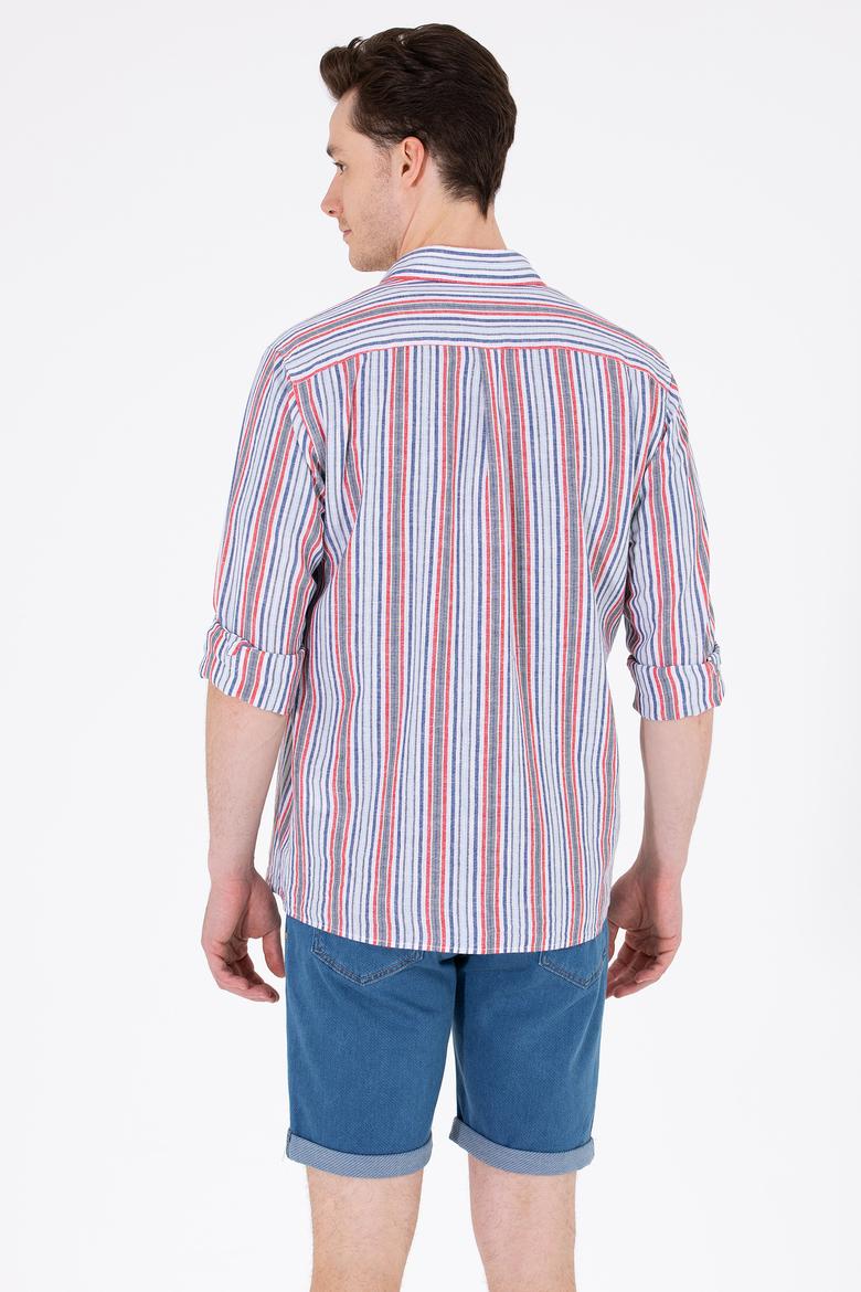 Erkek Çizgili Lacivert Gömlek - 50263698008