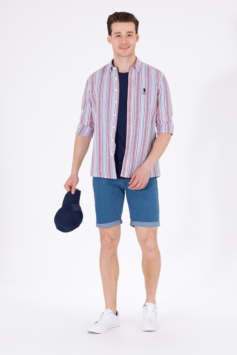 Erkek Çizgili Lacivert Gömlek - 50263698008
