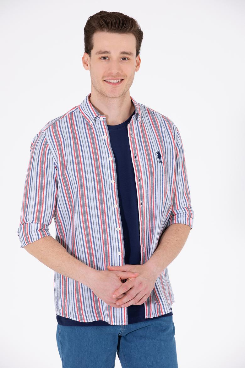 Erkek Çizgili Lacivert Gömlek - 50263698008