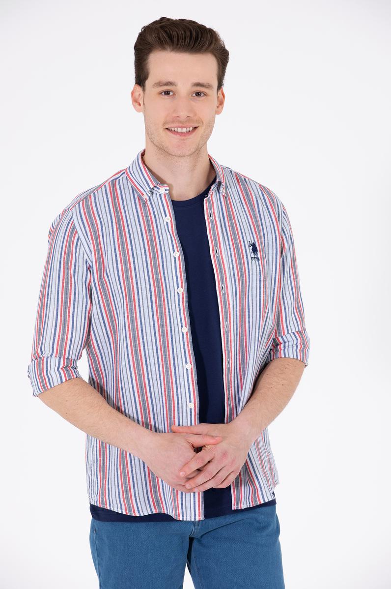 Erkek Çizgili Lacivert Gömlek
