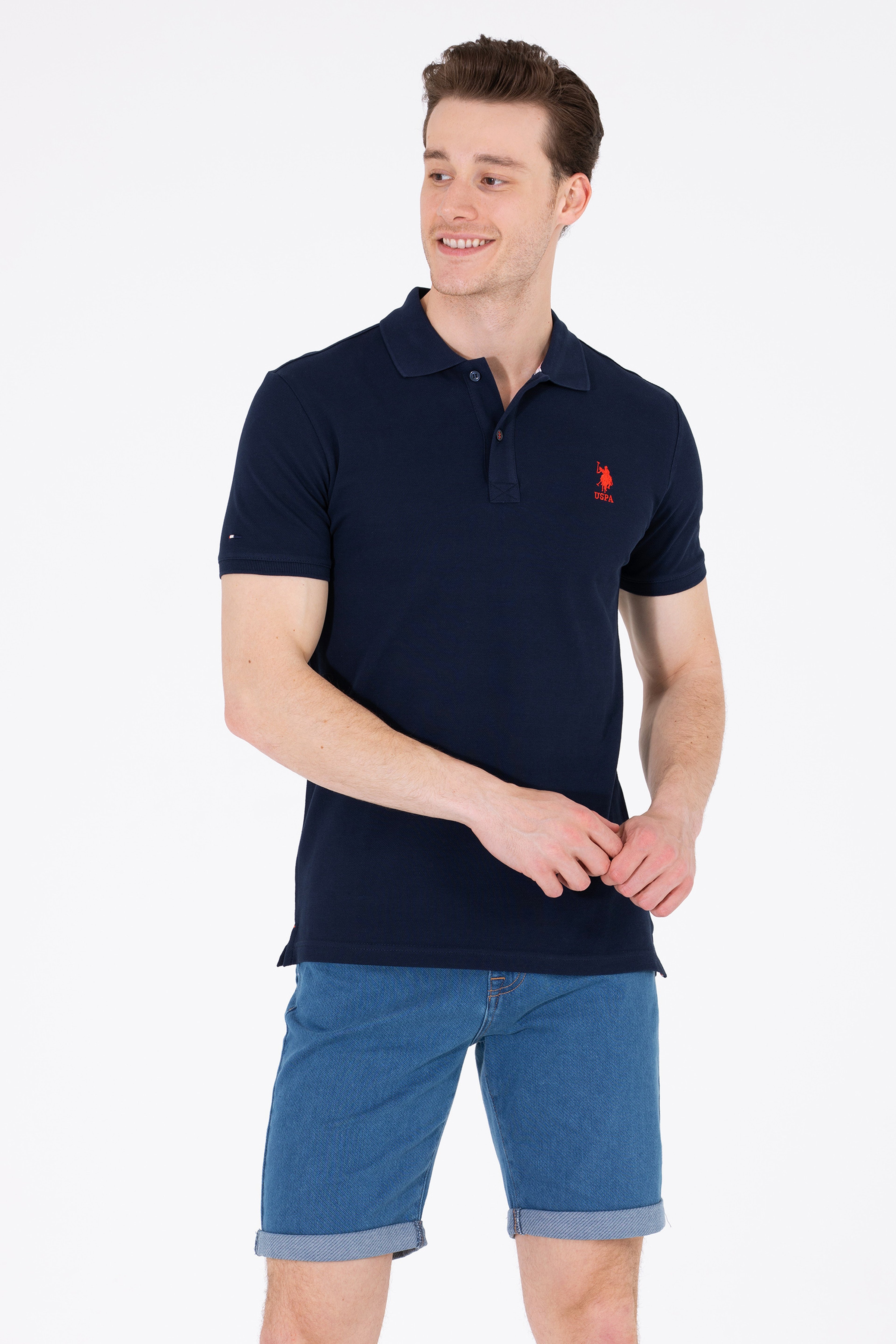 Erkek Koyu Lacivert Basic Polo Yaka Tişört - Image 1